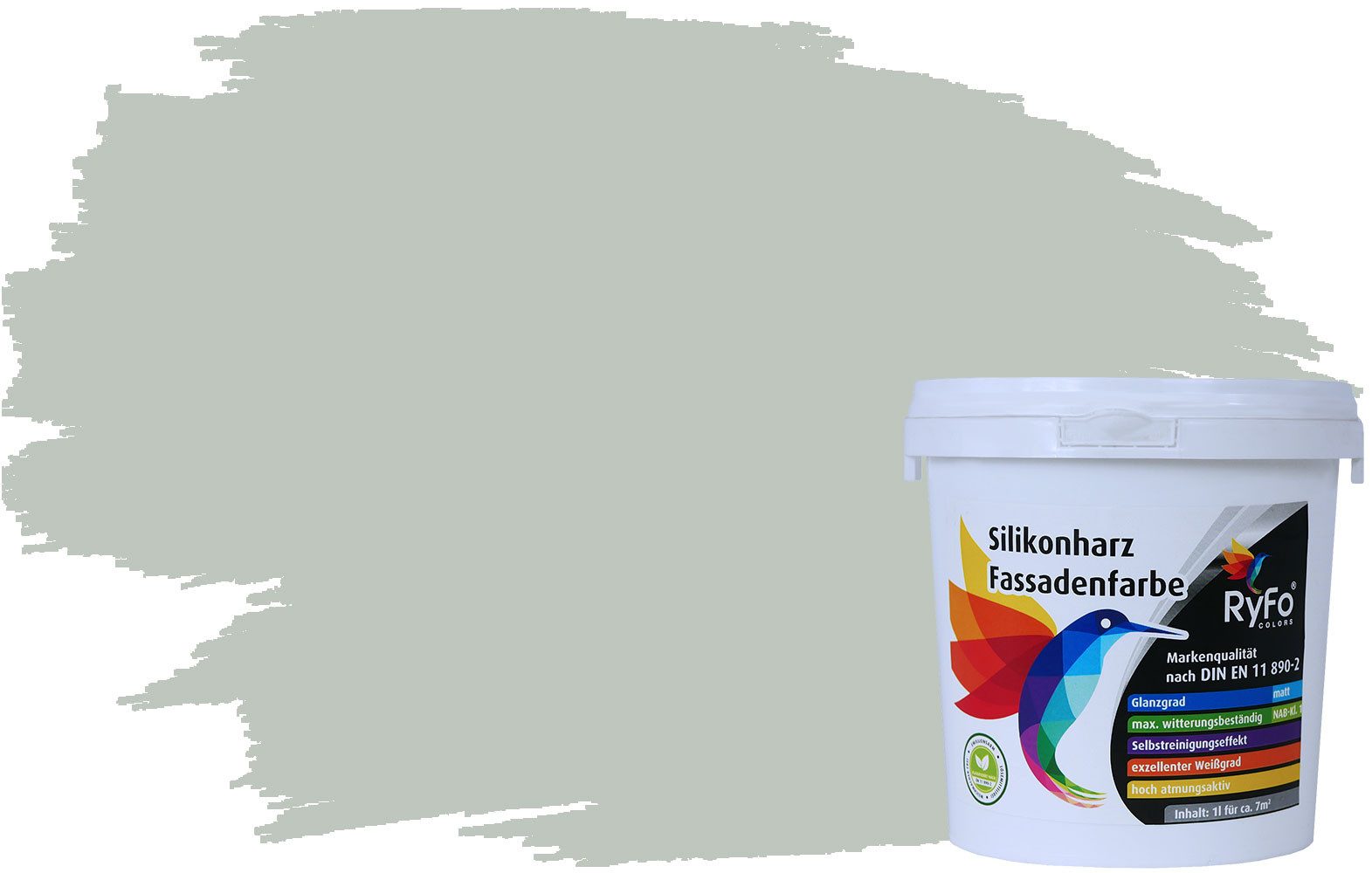 RyFo Colors Fassadenfarbe Silikonharz Fassadenfarbe Grüntöne, 1 L ca. 6 m², Wasserabweisend, diffusionsfähig, schützt vor Schmutz, Algen, Pilzen