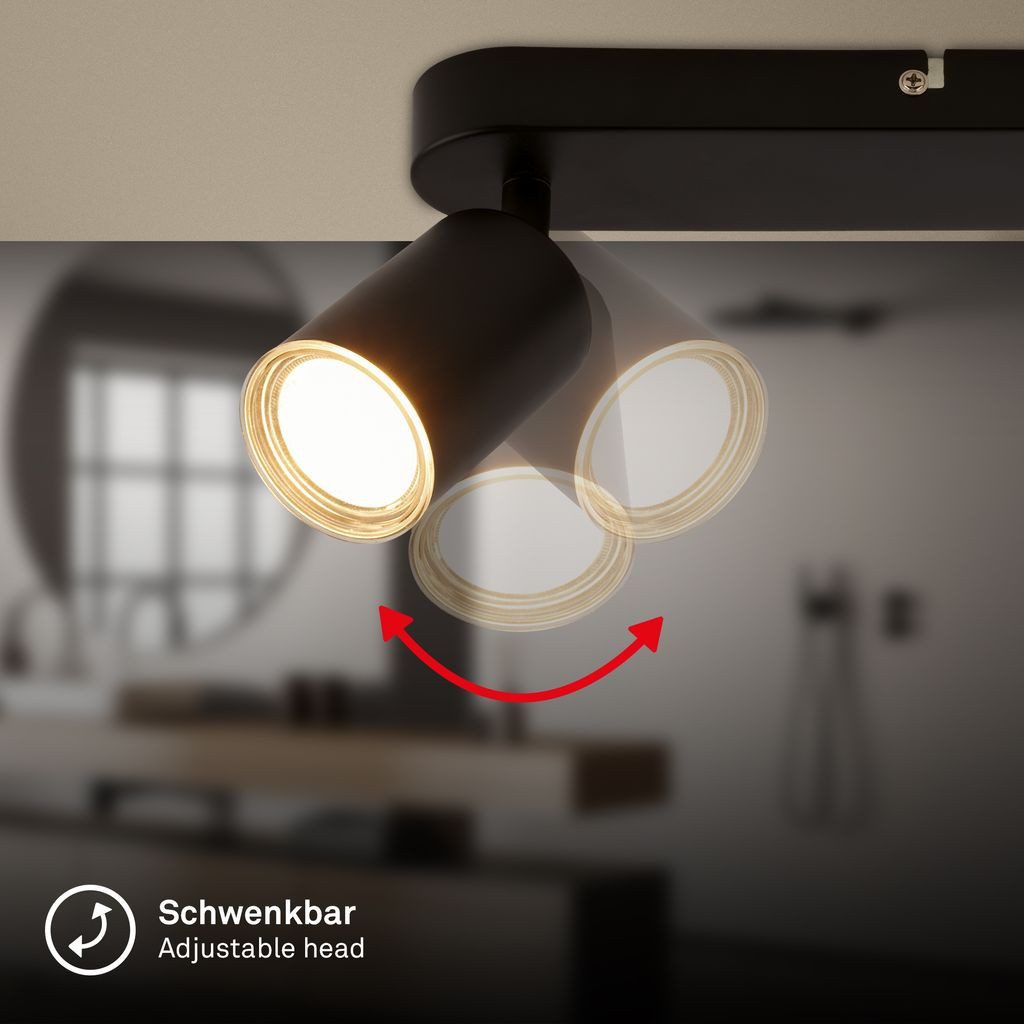 Briloner Leuchten LED Deckenleuchte Deckenlampe IP44 schwenkbar GU10 2-flammig, ohne Leuchtmittel, Abhängig vom Leuchtmittel - Warmweiß / Neutralweiß / Kaltweiß, 27x8,5 cm, Wohnzimmer, Schlafzimmer, Badezimmer, Büro