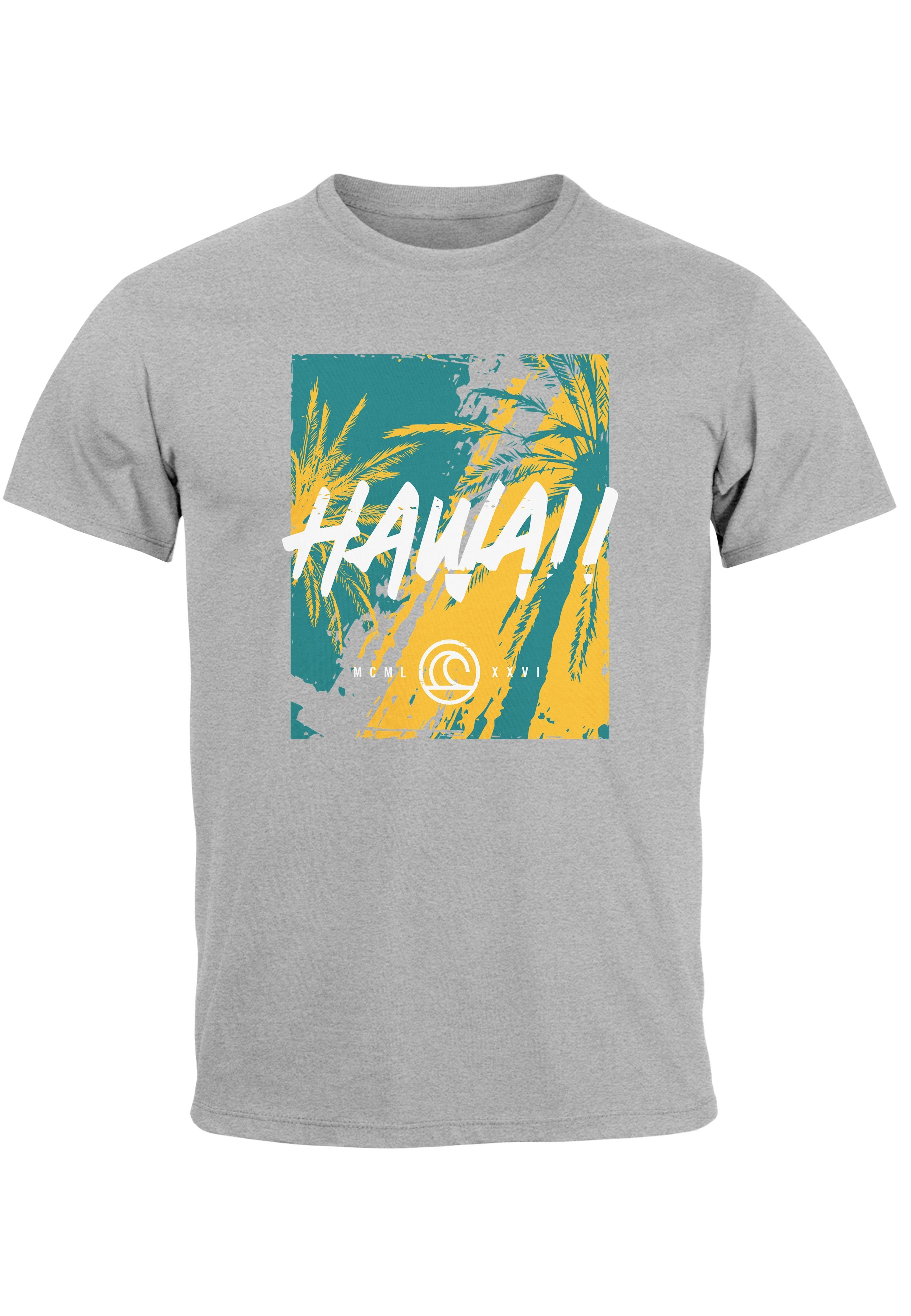 Neverless Print-Shirt Herren T-Shirt Hawaii Surfing Palmen Aufdruck Sommer Print Fashion Str mit Print grau