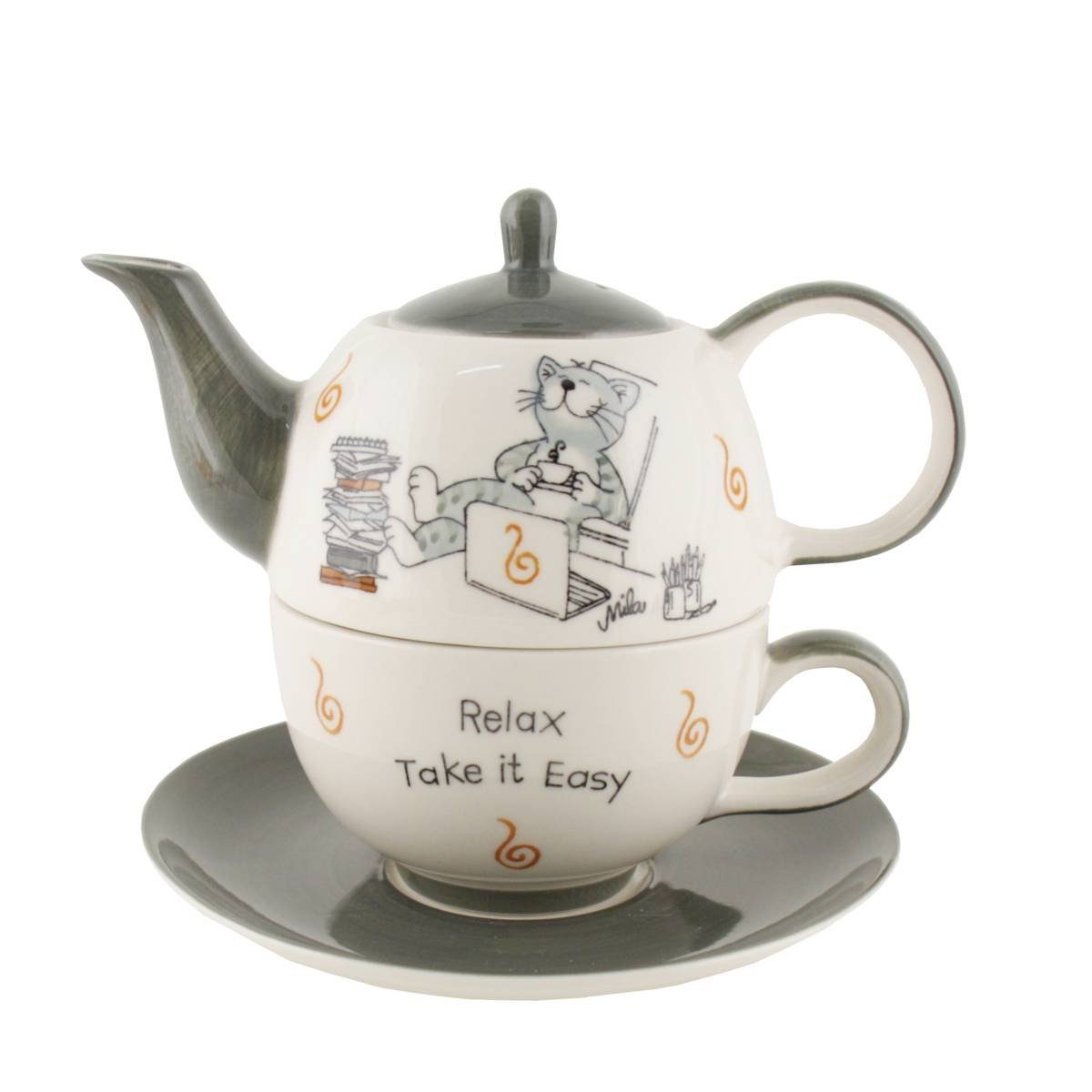 Mila Teekanne Mila Keramik Tee-Set Oommh Katze relax - take it easy, 0,4 l, (Set, Tee-Set)