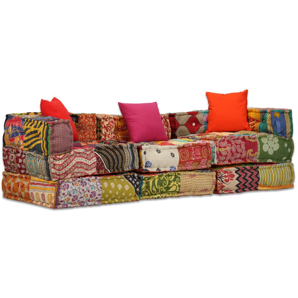 vidaXL Pouf, 3-Sitzer Modularer Pouf Patchwork Stoff