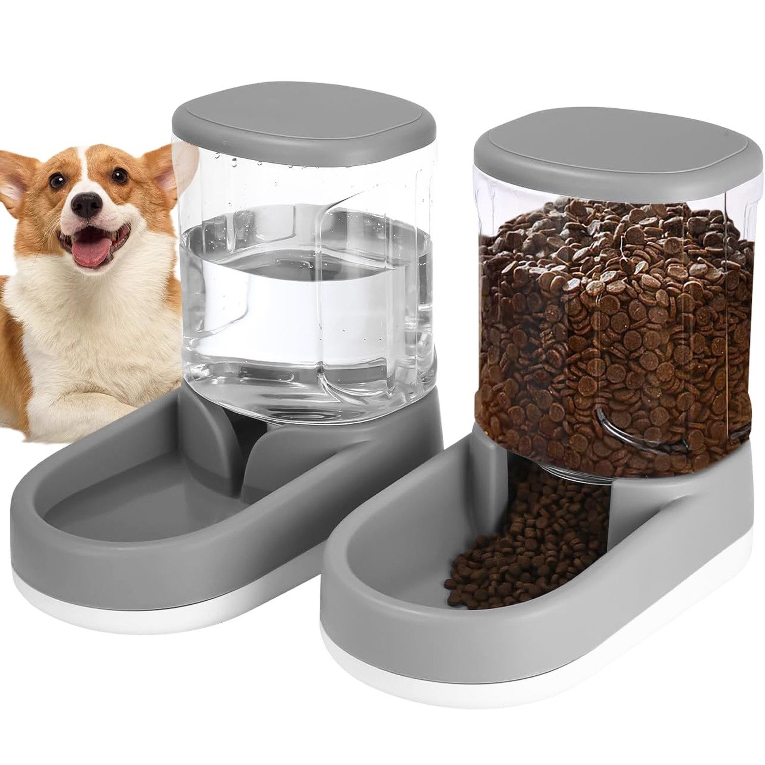 TUWENA Wasserspender Automatisches Futter, Futterspender, 3,8 l, 2-in-1 Katzenfutter, für Hunde, Katzen Kleine, Mittelgroße und Große Haustiere