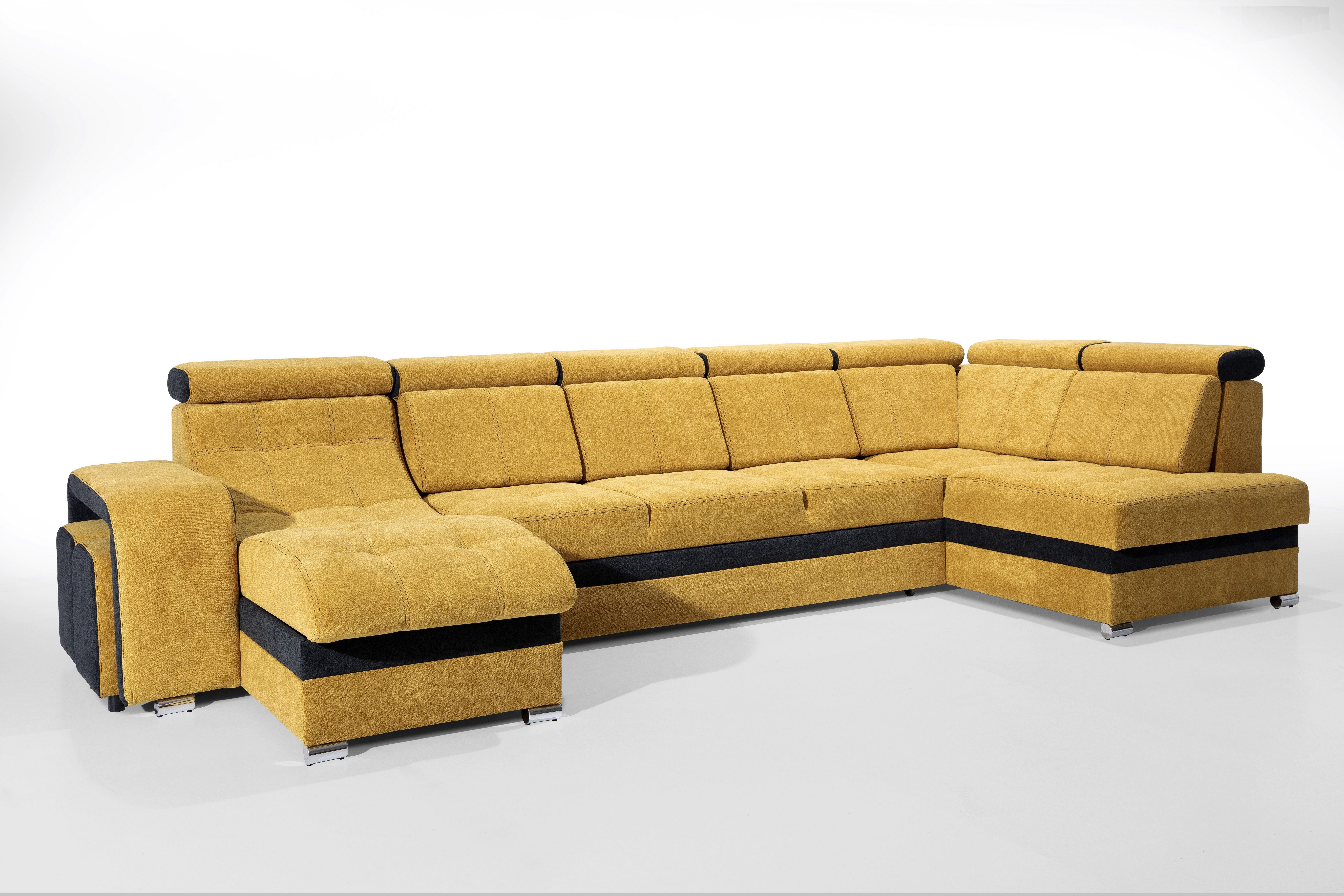 robin Big-Sofa L-Form Ecksofa: Schlaffunktion, 2 Bettkästen, 7 Kopfstützen