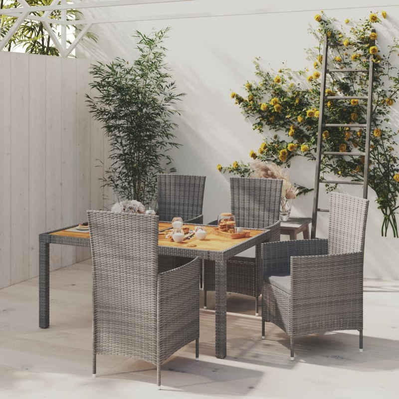 vidaXL Garten-Essgruppe 5-tlg. Garten-Essgruppe mit Kissen Poly Rattan Grau, (5-tlg)