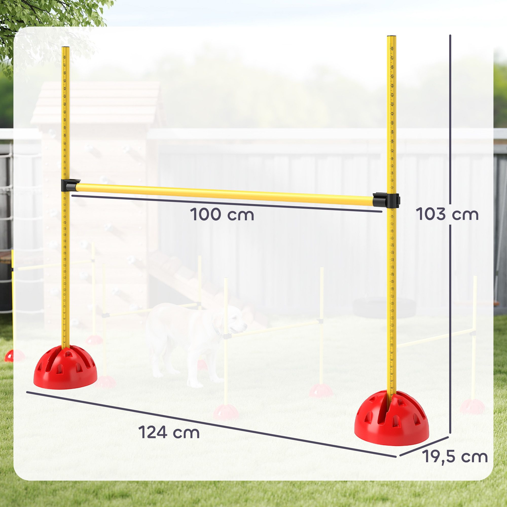 PawHut Agility-Hürde 4-teilig, befüllbar, Kunststoff, Agility-Trainingsgerät (4-tlg) mit höhenverstellbar Hürden, Tragetasche, für Spiele, Training