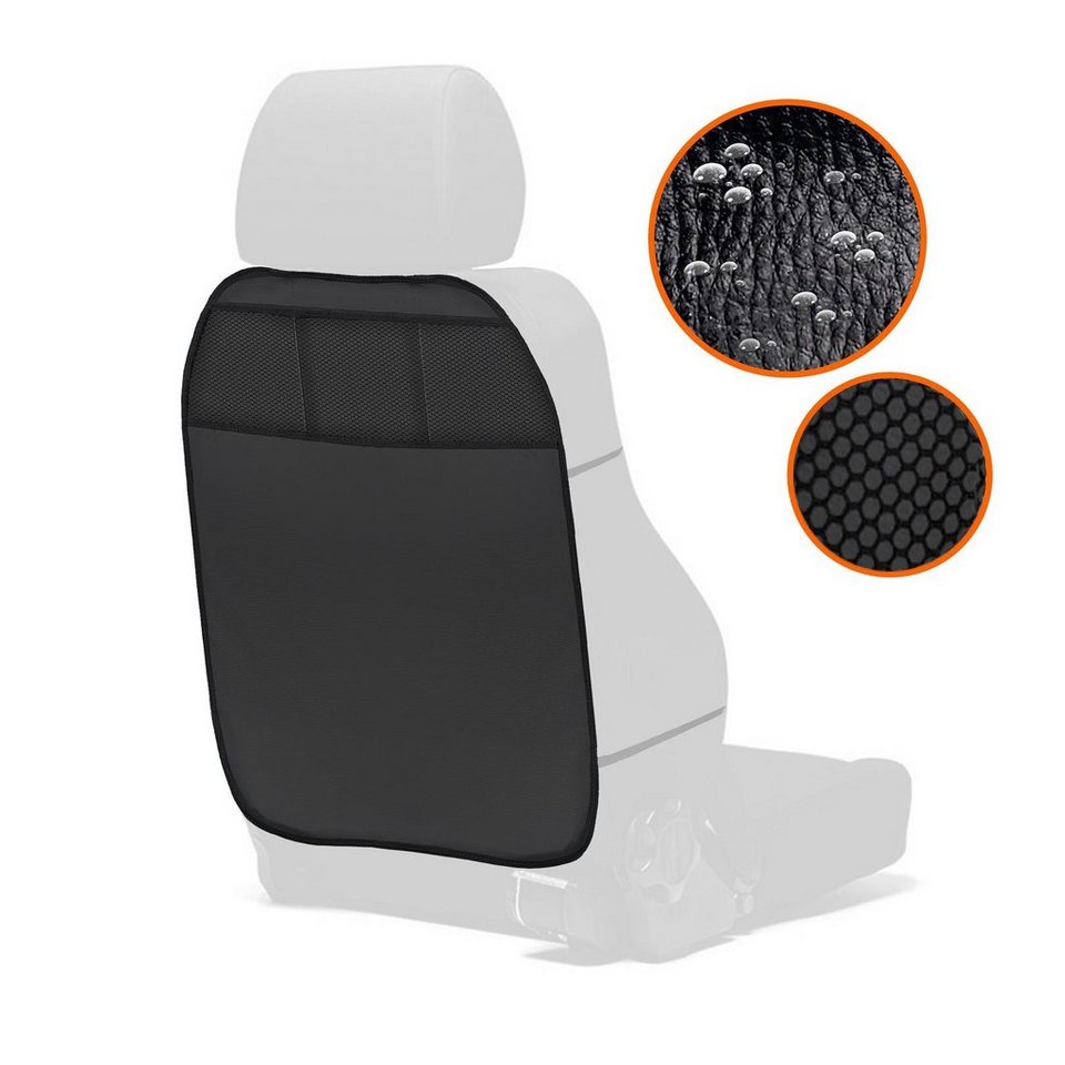 L & P Car Design Auto-Rückenlehnentasche Rückenlehnenschutz Sitzschoner  Kunstleder in schwarz Kinder (2 Stück), mit 3 Taschen