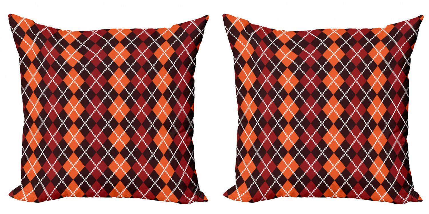 Kissenbezüge Modern Accent Doppelseitiger Digitaldruck, Abakuhaus (2 Stück), Rot und Braun Herbst Scottish Argyle