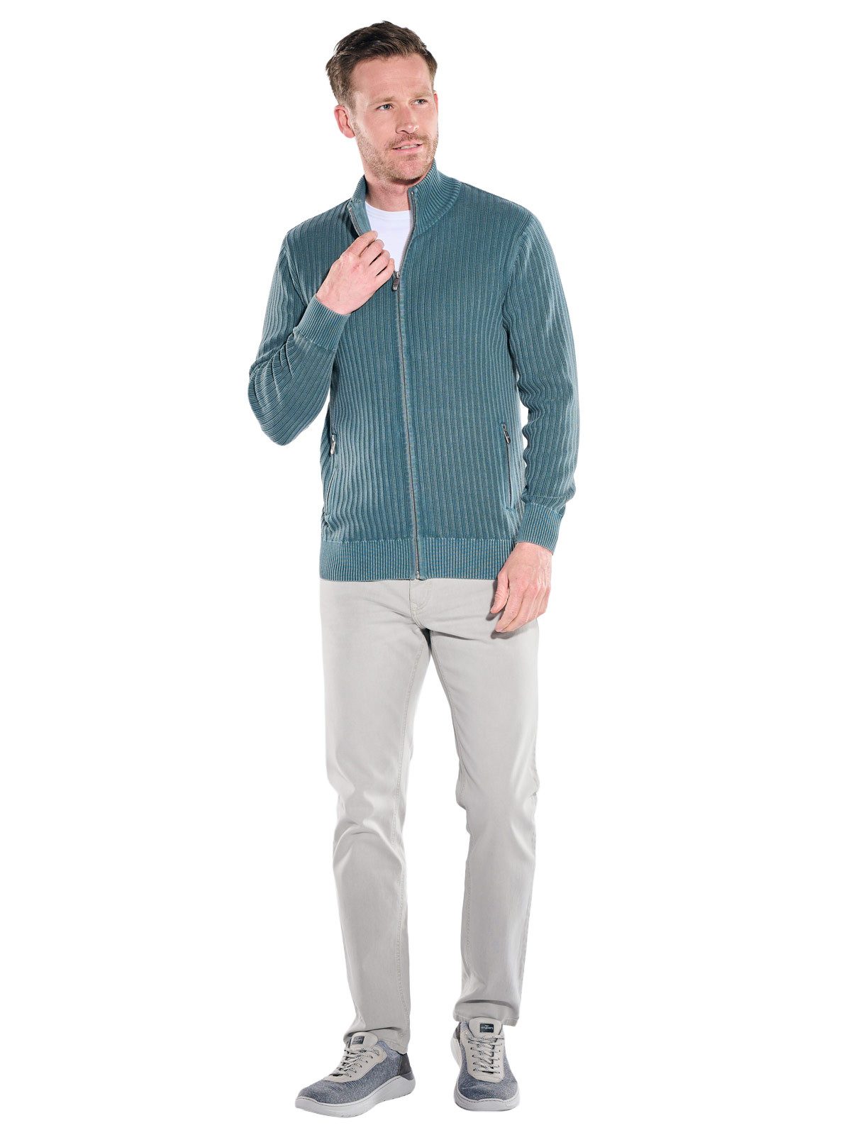 Engbers Cardigan Herren Strick-Cardigan in Jacquard-Struktur, Petrolblau