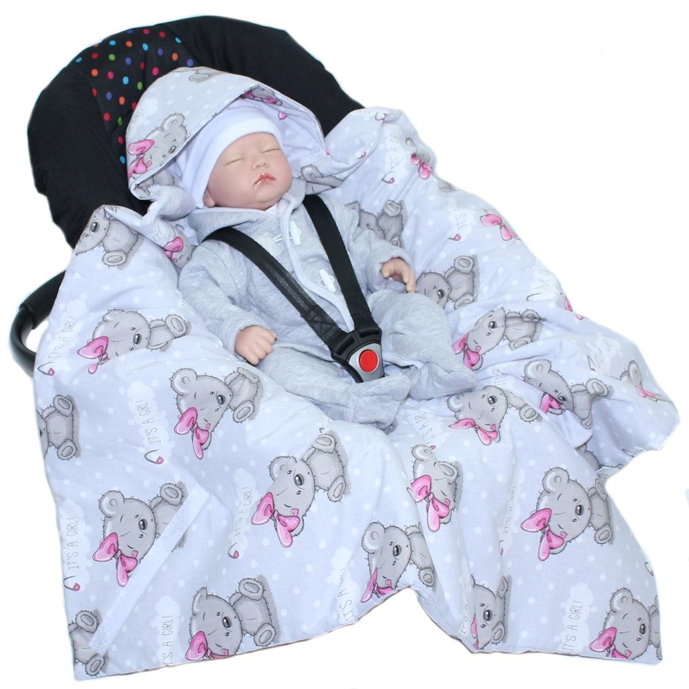 Einschlagdecke Baby Decke Baumwolle mit Kapuze für Babyschale Kindersitz, Primawela