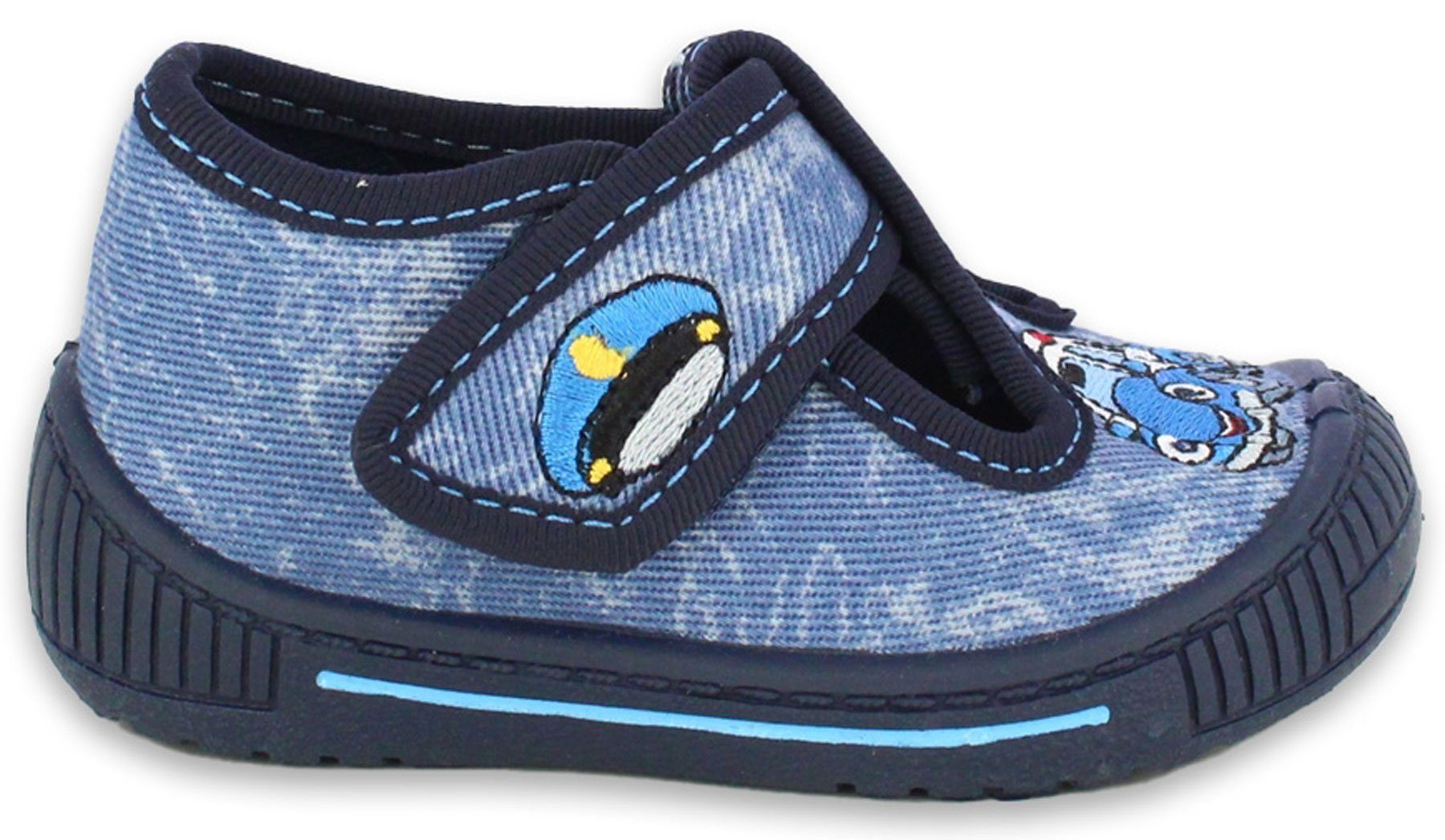 Beck Kleinkind Hausschuhe Police Car Hausschuh (Leder-Decksohle, atmungsaktive Materialien) rutschfeste Laufsohle, verstellbarer Klettverschluss