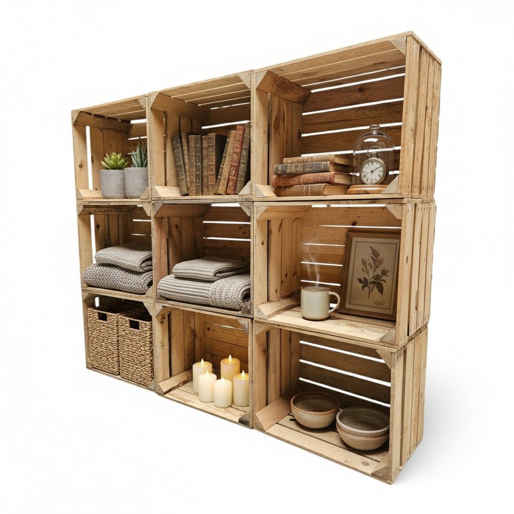 Teramico Übertopf Obstkisten 9er Set 50 x 40 x 30cm Vintage Natur, Vintage Obstkiste