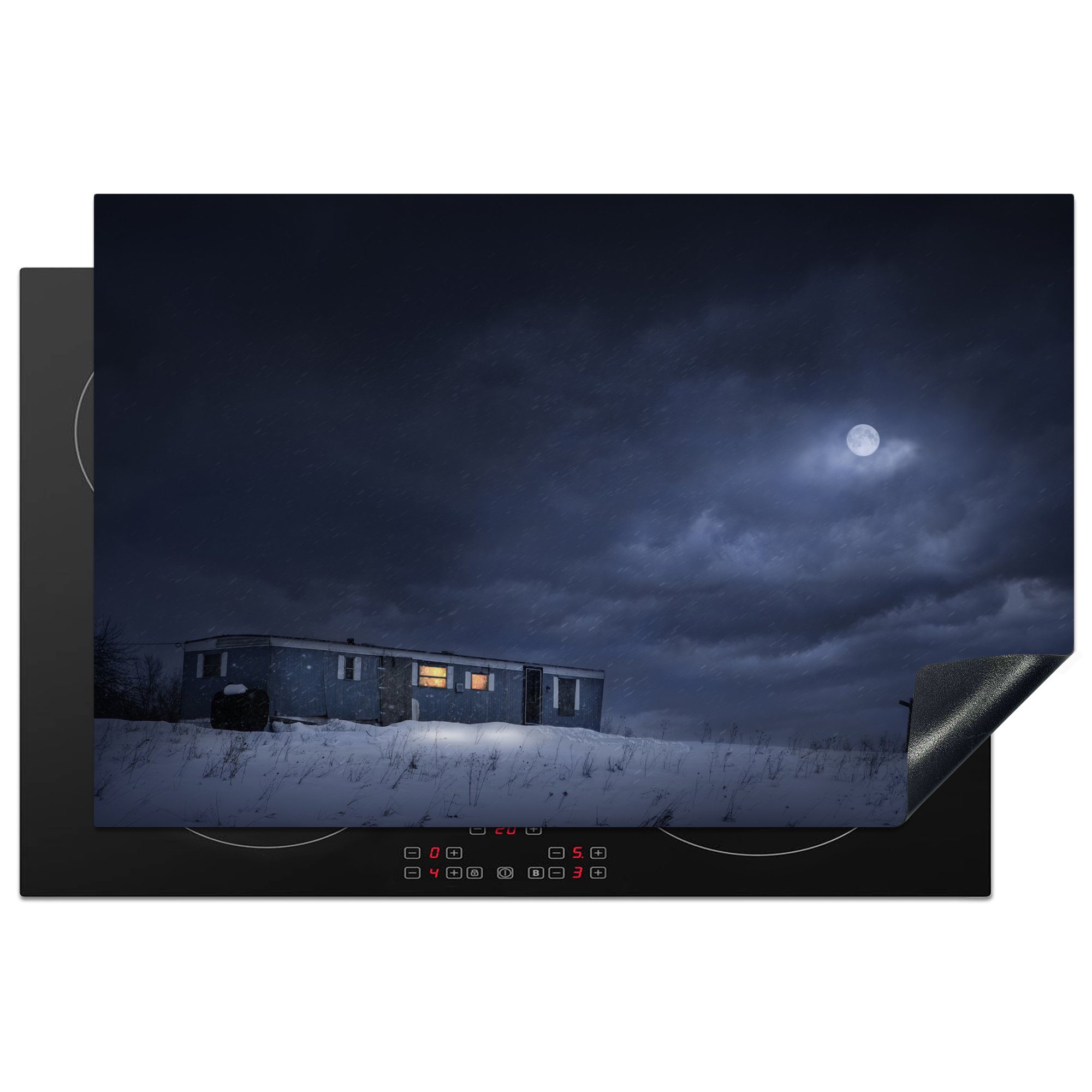 MuchoWow Herdblende-/Abdeckplatte Der Vollmond leuchtet in der Nacht durch die Wolken, Vinyl, (1 tlg), 81x52 cm, Induktionskochfeld Schutz für die küche, Ceranfeldabdeckung