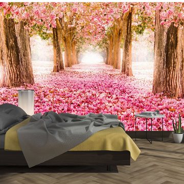 murimage® Fototapete Fototapete Pink Wald 366 x 254 cm 3D Bäume Blüten Blumen Tapete Wohnzimmer Küche Schlafzimmer inklusive Kleister