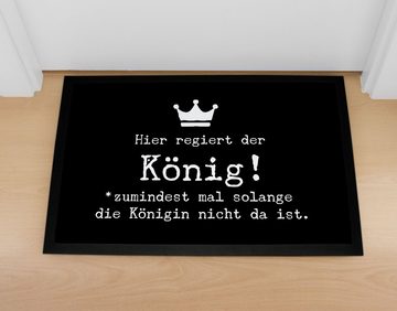 Fußmatte Fußmatte mit lustigem Spruch Hier regiert der König Krone Motiv rutschfest & waschbar Moonworks®, MoonWorks, rechteckig