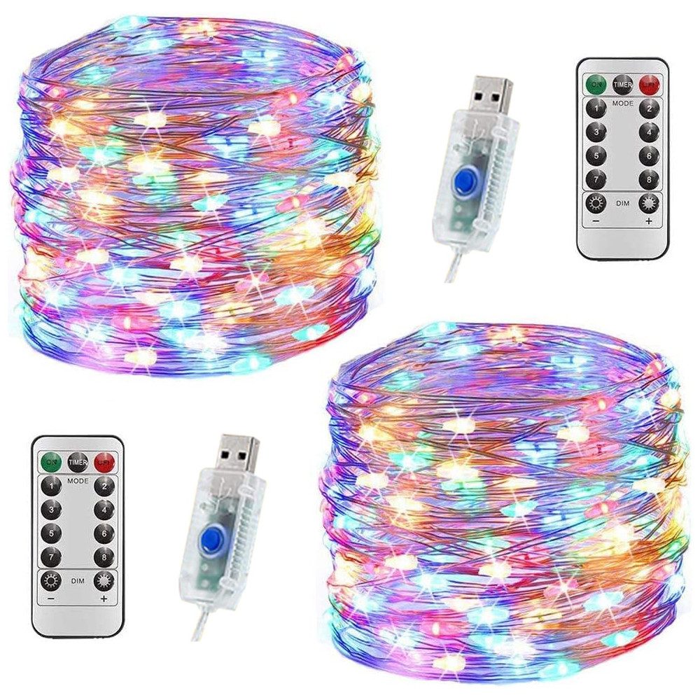 AFKSMILE LED-Lichterkette 2 USB Lichterkette mit Timer, Fernbedienung, 8 Lichtmodi, Dimmfunktion, Ideal für Schlafzimmer, Fenster, Hochzeit DIY, Party und Weihnachten