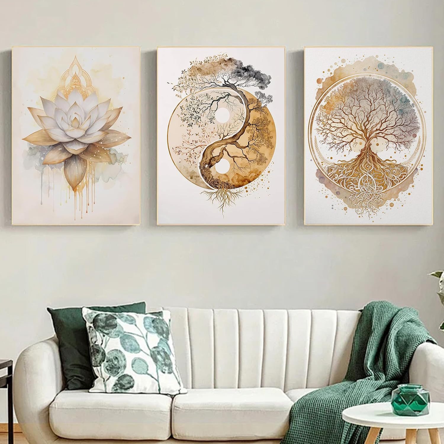 Zyronn Leinwandbild 3Pcs Lebensbaum Yin Yang Leinwand Bilder Malerei Poster Ohne Rahmen, (3 St), Wandbilder Wohnzimmer Schlafzimmer Badezimmer Wanddeko – Bild 2 von 5