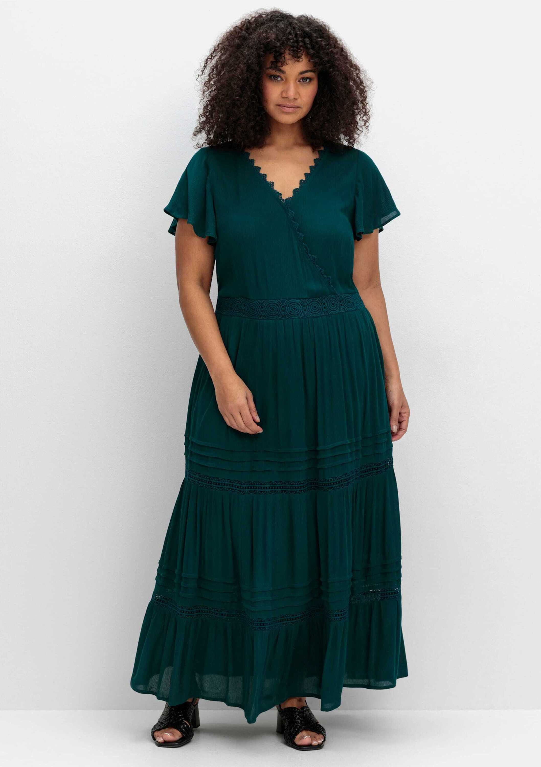 sheego by Joe Browns Etuikleid Maxikleid Kurzarm in Wickeloptik, mit Stufen günstig online kaufen