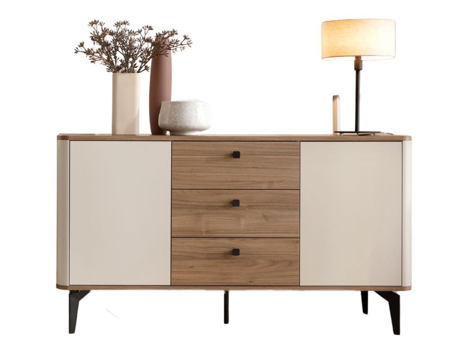 Compleo Kommode mit drei Schubladen und zwei Türen JONA, Sideboard, Made in EU, Klassik Design