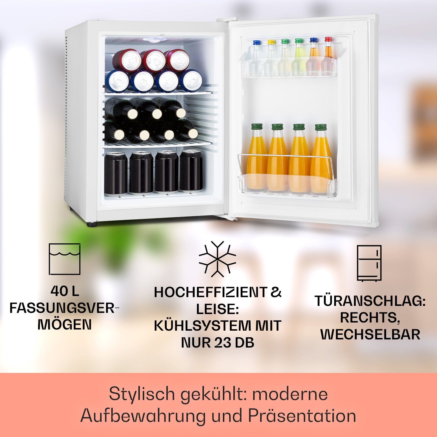 Getränkekühlschrank ohne Gefrierfach HEA-HappyHour-42Wht cm breit, Top 10035245A, Klarstein klein Table 53.5 40 hoch, cm Kühlschrank Minikühlschrank Hausbar