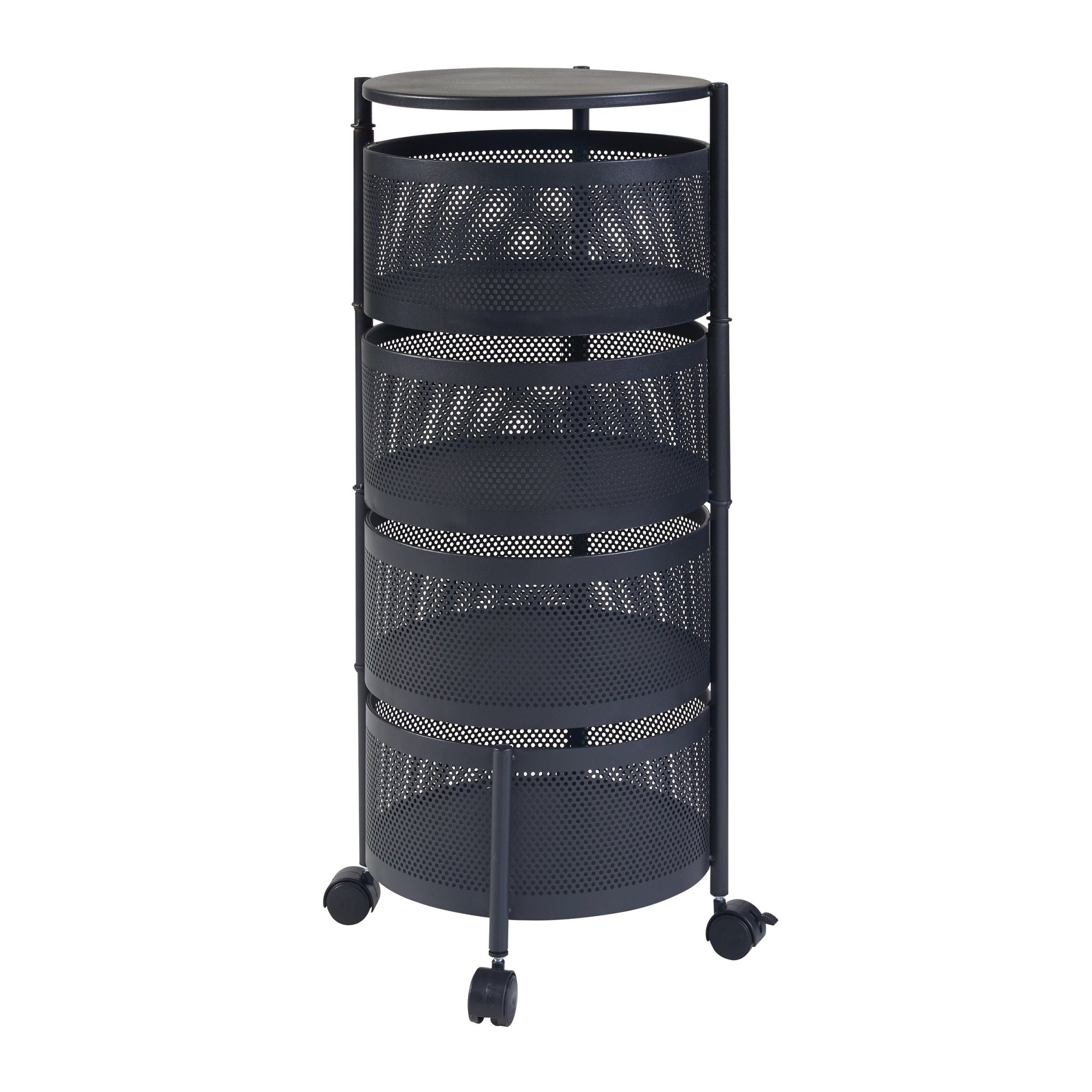 en.casa Rollwagen, »Steigen« Servierwagen mit 4 Ablagekörben 74,5xØ33cm Schwarz