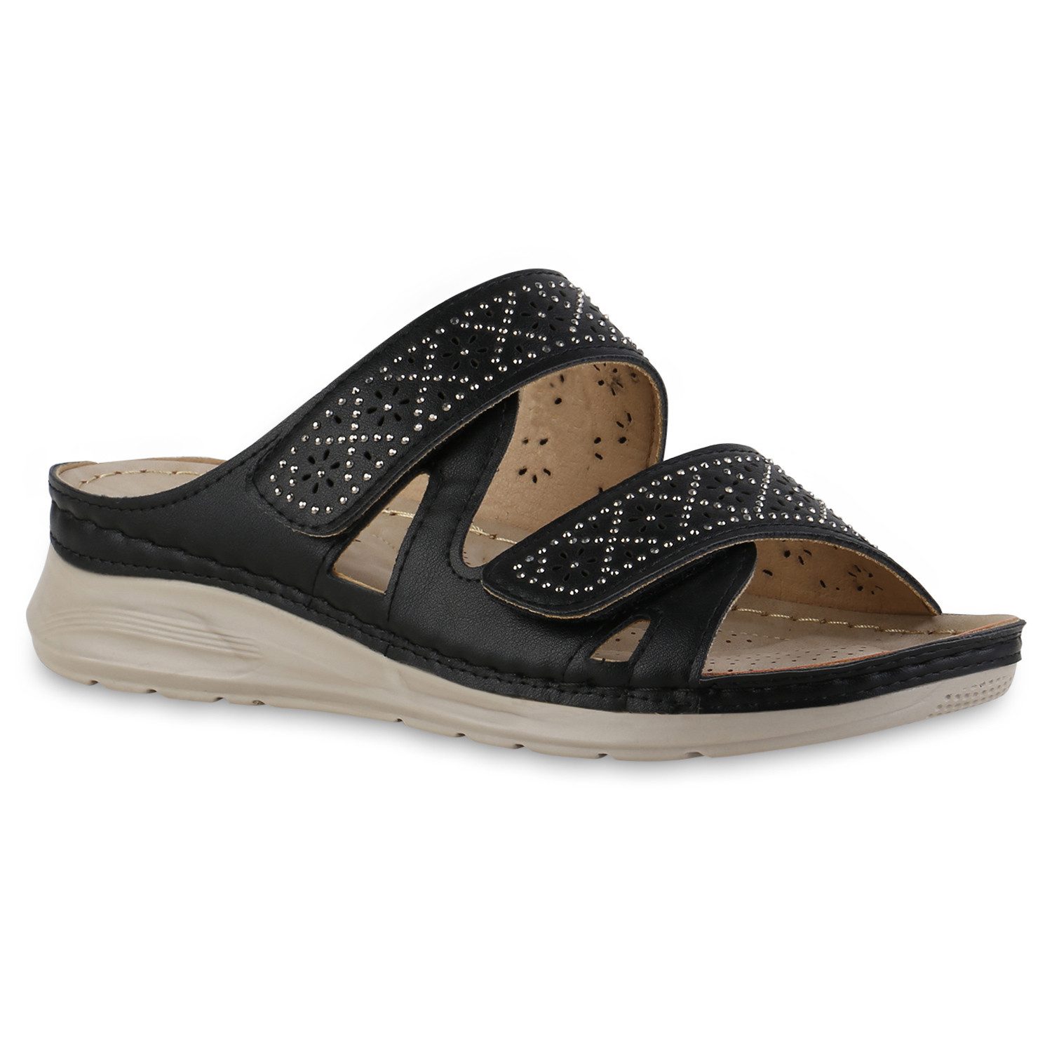 VAN HILL 841605 Sandale Damen Komfort Sandalen Bequeme Strass Cut-Outs Frei günstig online kaufen