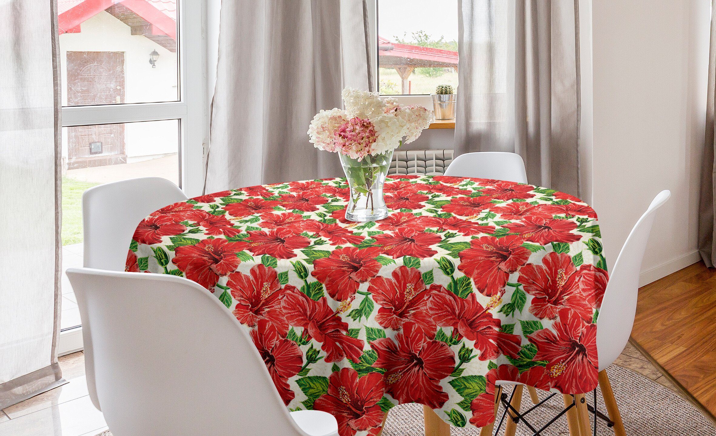 Abakuhaus Tischdecke Kreis Tischdecke Abdeckung für Esszimmer Küche Dekoration, Hawaii Botanischer Blumenstrauß Retro