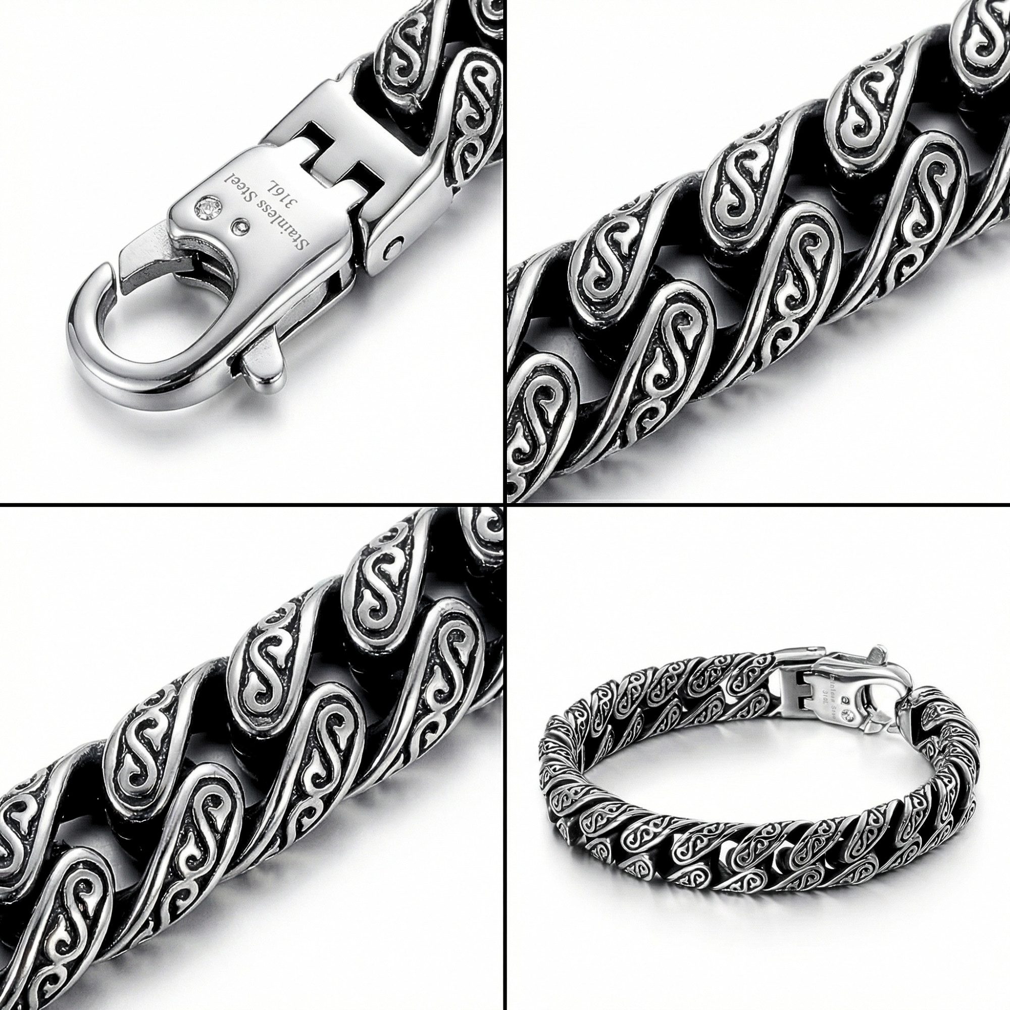 UNIQAL.de Edelstahlarmband Panzerarmband Herren "SILVER SKULL" Edelstahlarmband, (Edelstahl, Casual Style, Biker, Türsteher, Handgefertigt in Germany)