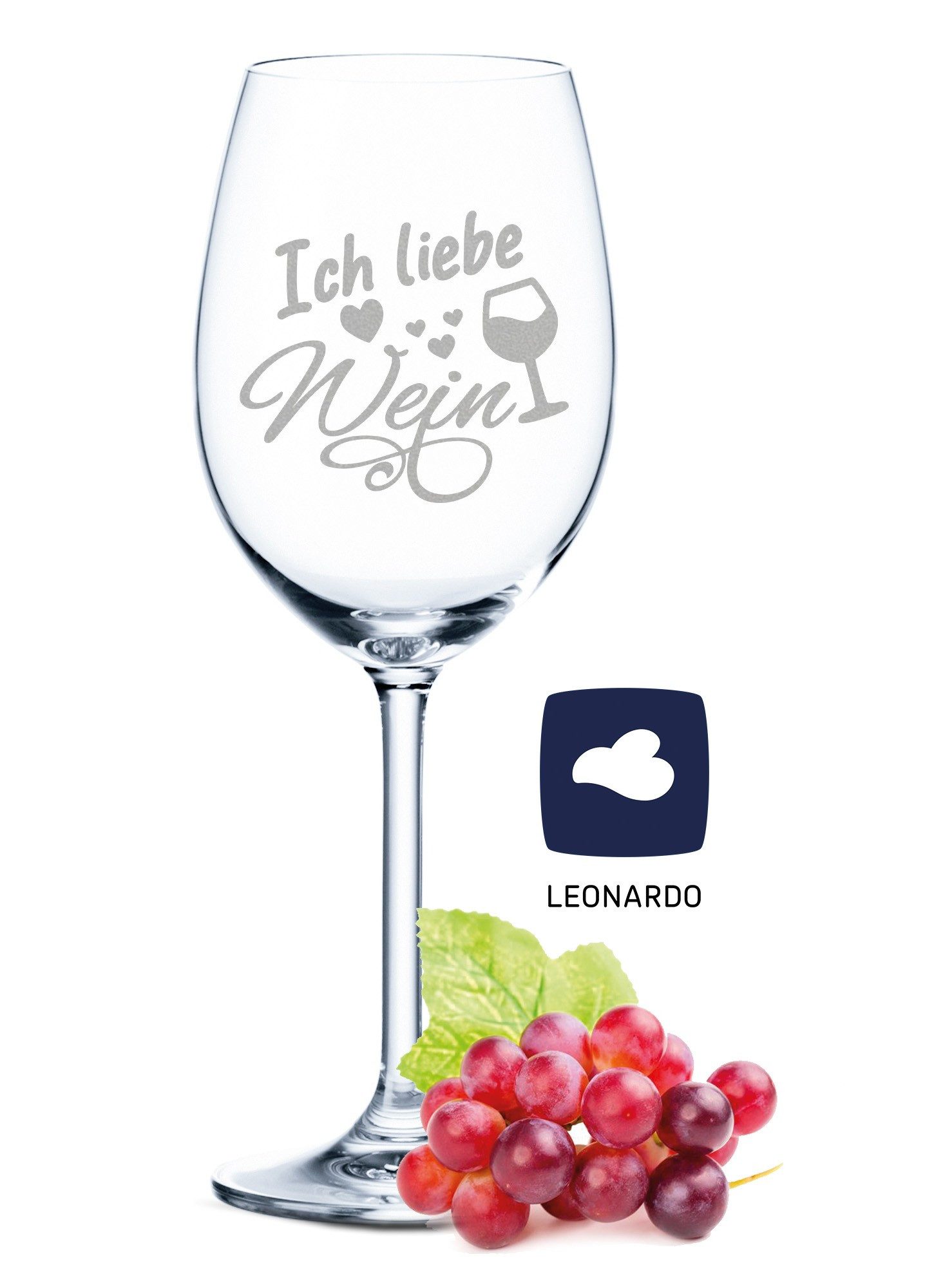 GRAVURZEILE Rotweinglas Leonardo Weinglas mit Gravur - Ich Liebe Wein - inkl. Holzkiste, Glas, graviertes Geschenk für Partner, Freunde & Familie