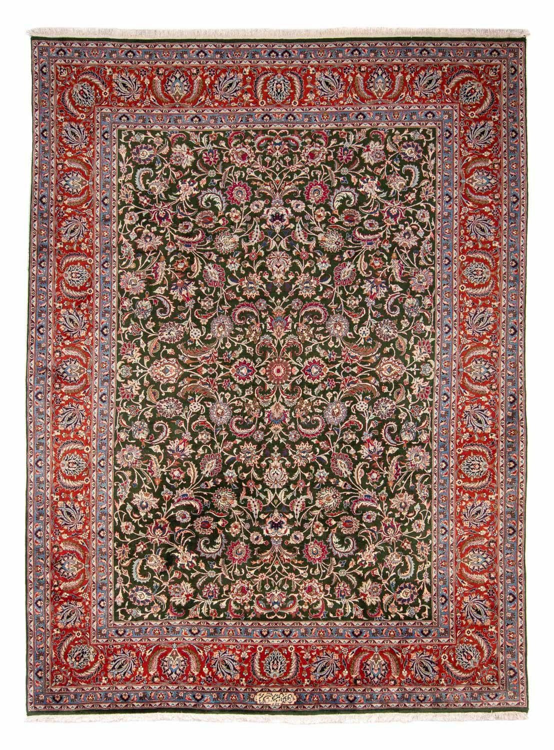 Wollteppich Mahal Blumenmuster Verde scuro 338 x 250 cm, morgenland, rechteckig, Höhe: 10 mm, Unikat mit Zertifikat