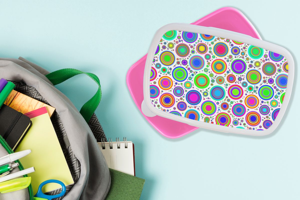 MuchoWow Lunchbox Muster - Snackbox, Kunststoff Kreis, Punkte Kunststoff, für (2-tlg), Erwachsene, Brotbox Brotdose - Kinder, Mädchen, rosa