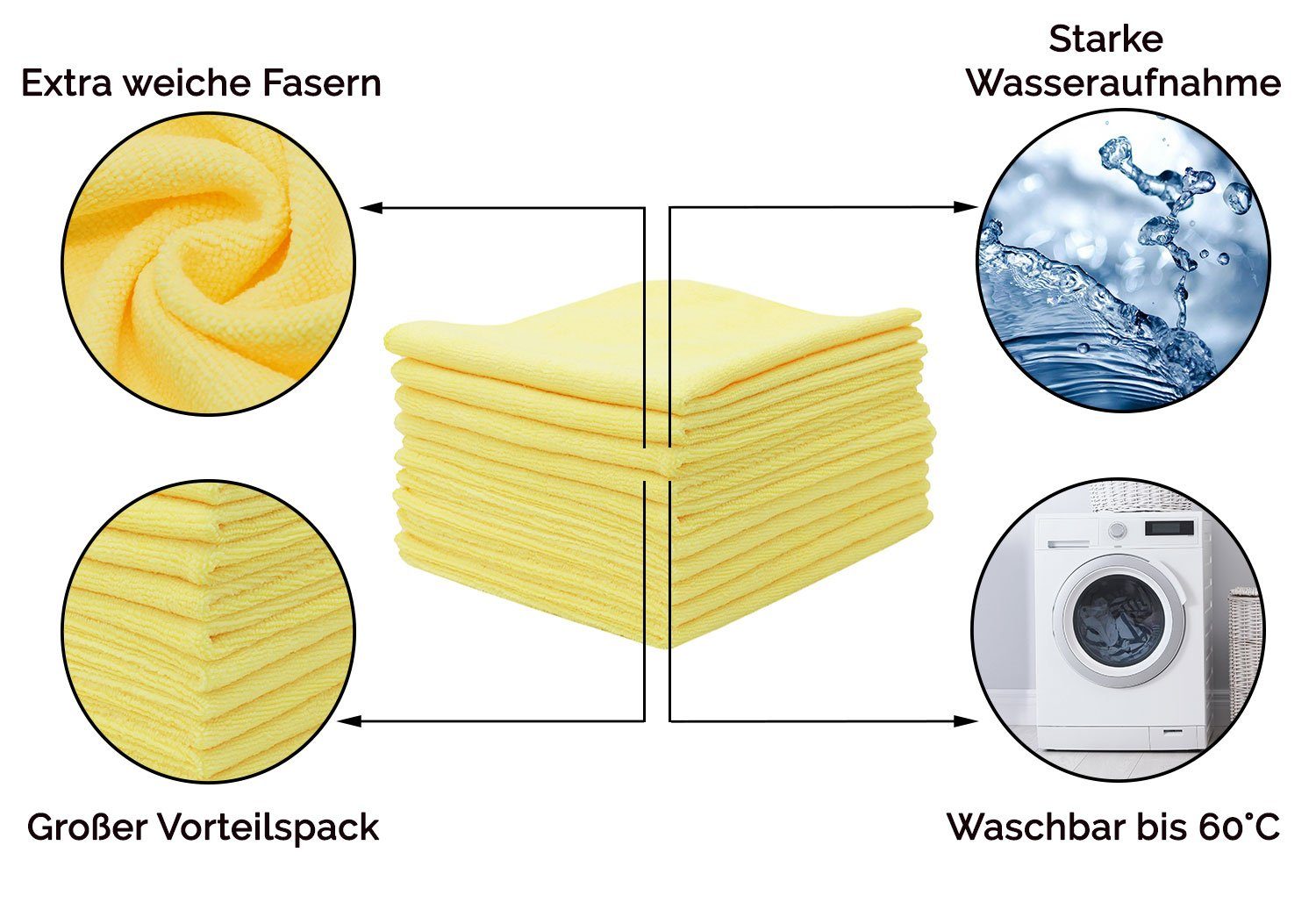 Polyester, gelb 20% Microfasertücher, 80% Geschirrtuch, 40 (Spar-Set, vom Hotelwäschespezialisten cm, 40 x Polyamid, 10-tlg), ZOLLNER