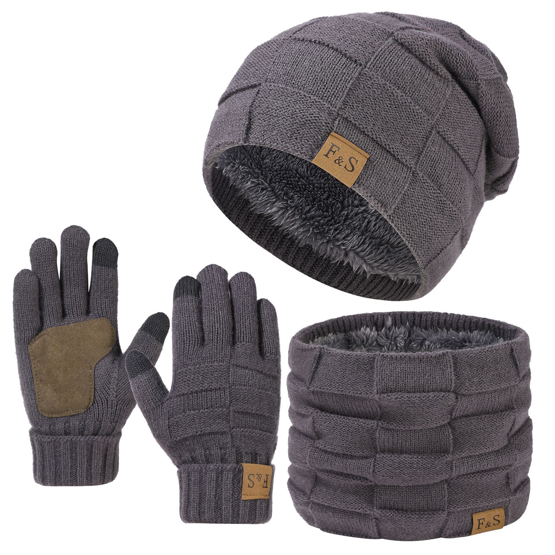 Mütze & Schal Strickmütze, Schal und Handschuh-Set, Winterstrickmütze