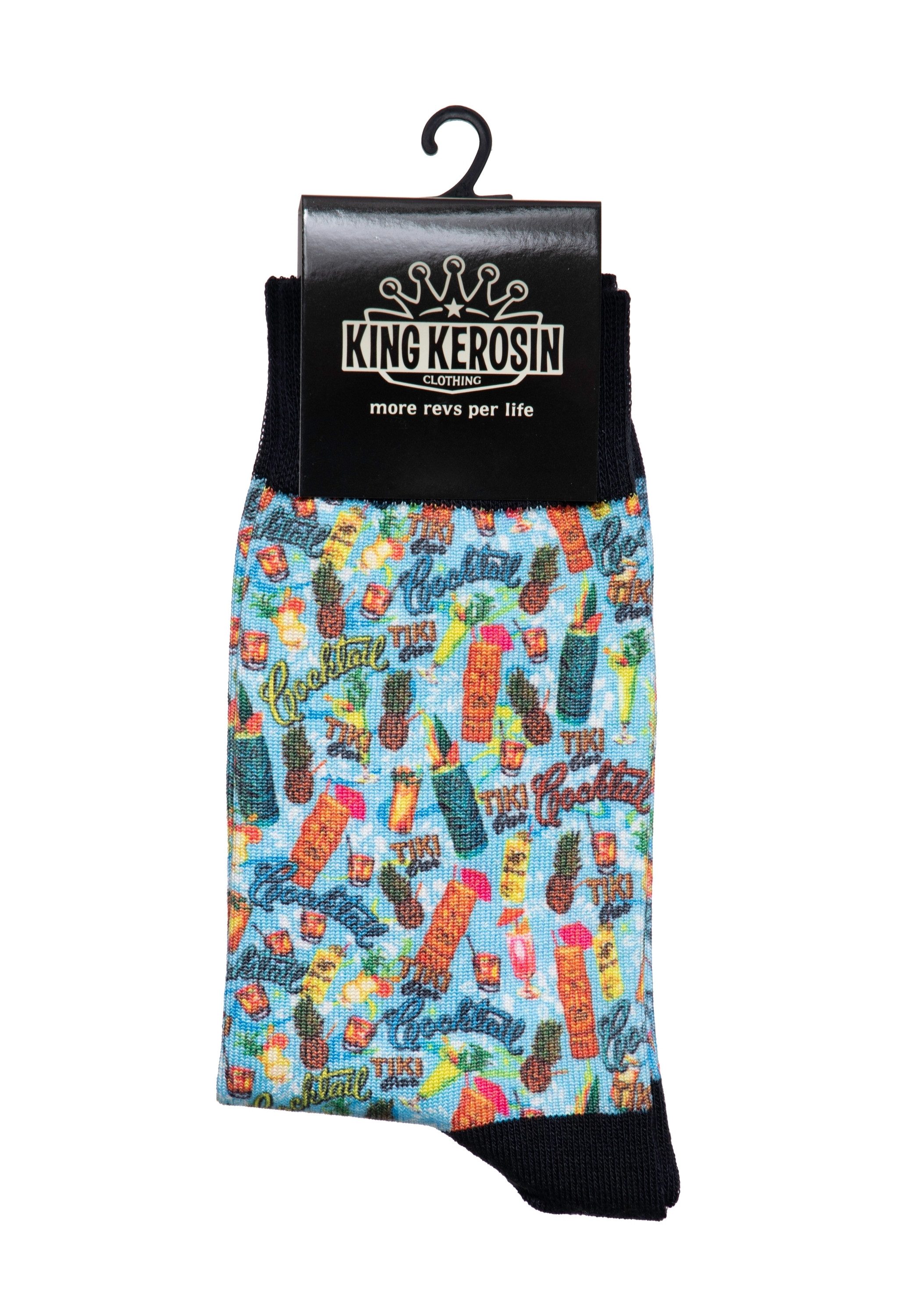 KingKerosin Socken Tiki Cocktail im Tiki-Allover-Print