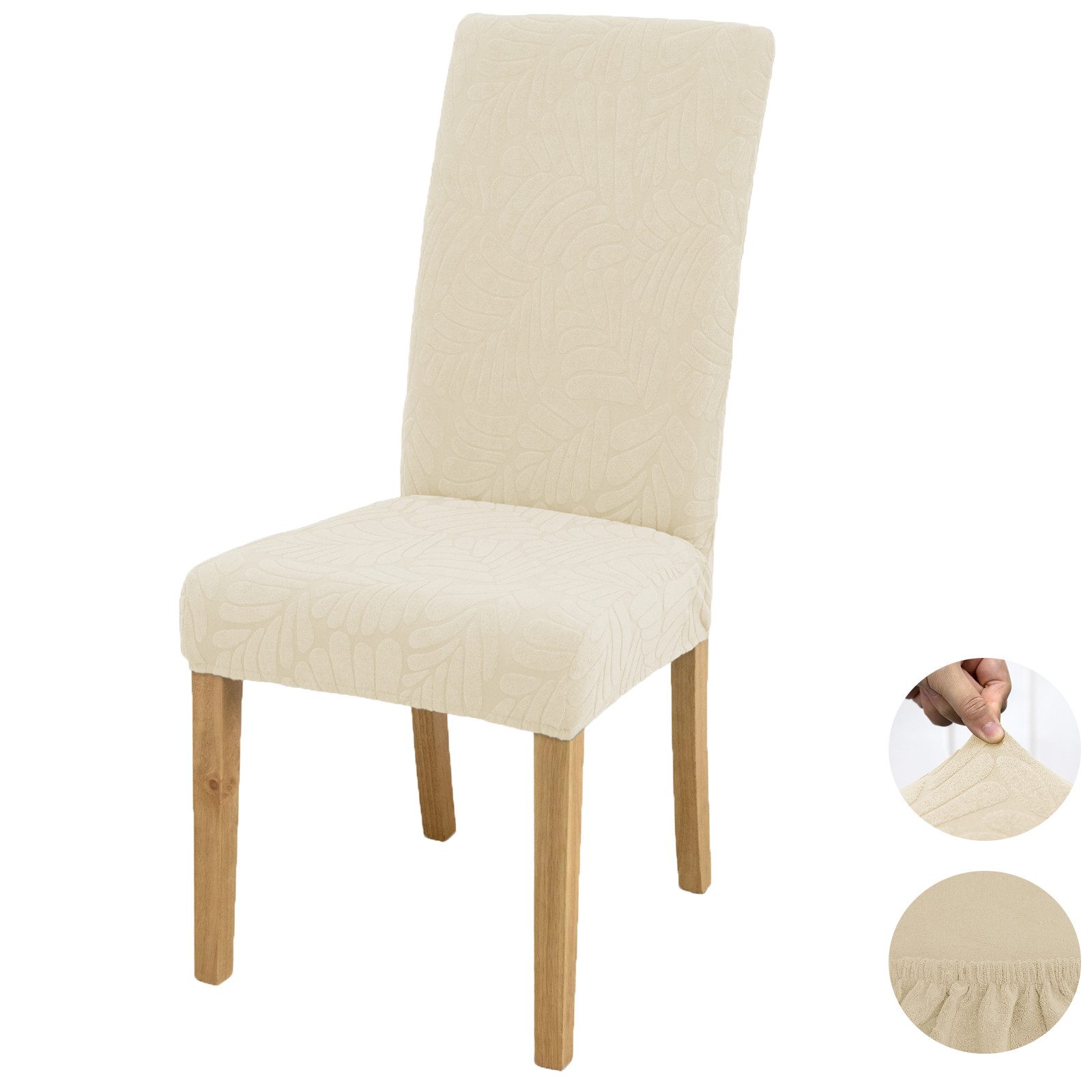 BTTO Sitzflächenhusse 1/6/8 er-Set Stuhlhussen Großer Blatt-Jacquard Stuhlbezug, Stretch Esszimmer-Sitzbezüge, Heimtextilien,Einfarbig