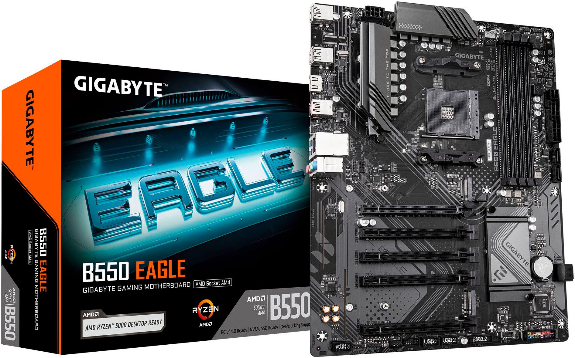 Gigabyte B550 EAGLE Mainboard – AMD Ryzen 5000 G-Serie CPUs, 10+3+1 Phasen VRM, Mainboard