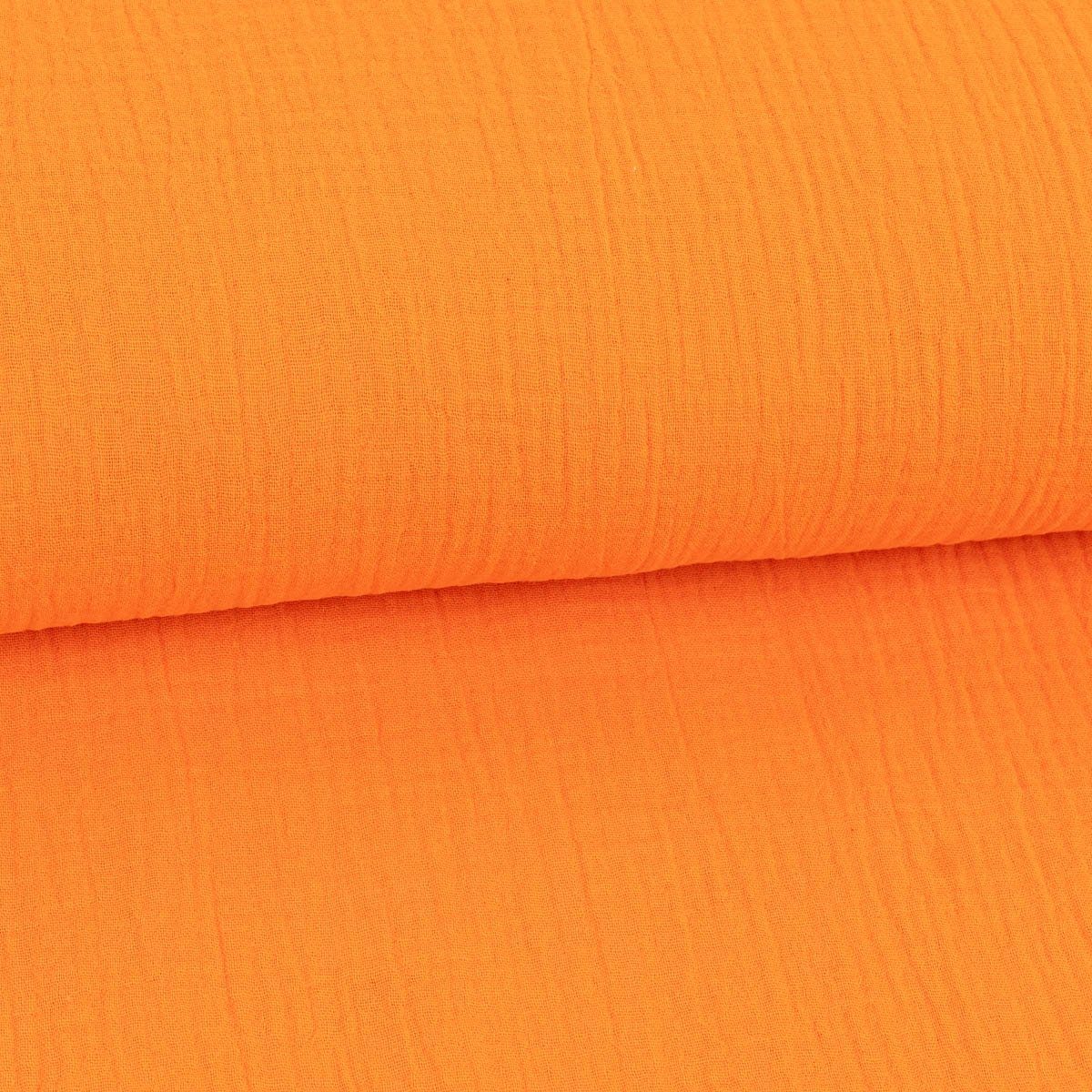 SCHÖNER LEBEN. Stoff Musselin Stoff Double Gauze NEON einfarbig orange 1,35m Breite, allergikergeeignet
