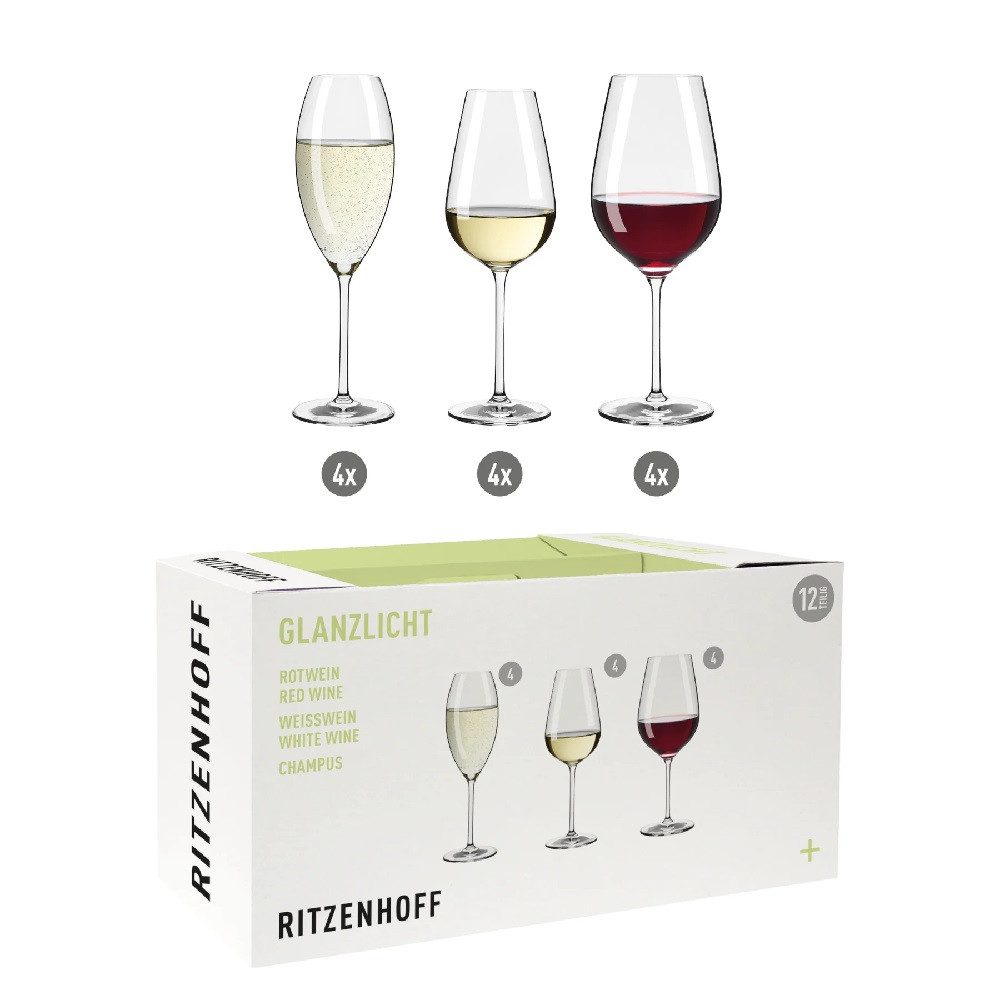 Ritzenhoff Weinglas Ritzenhoff Glanzlicht Wein, Sektglas 12er-Set H24, Kristallglas