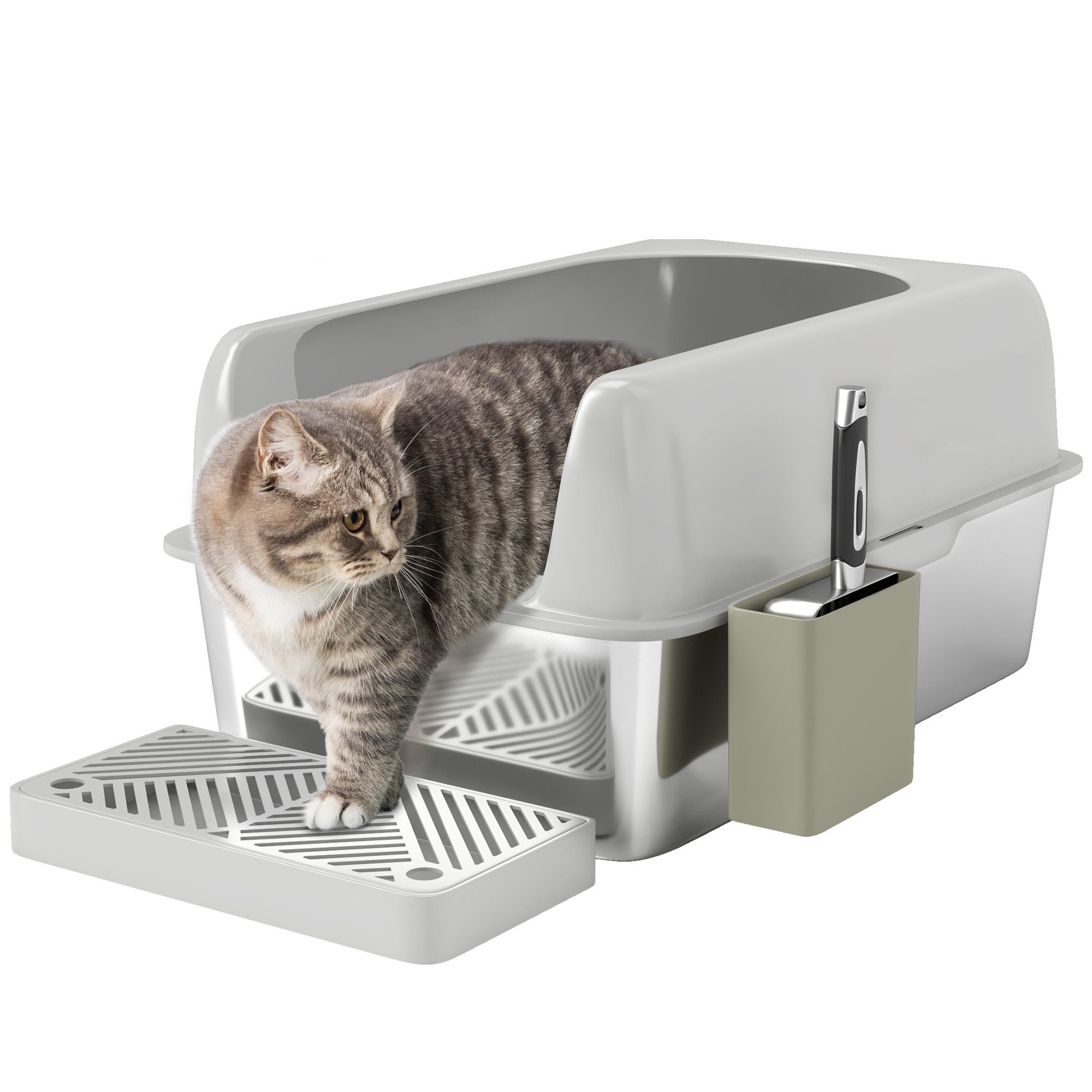 Katzentoilette Katzenklo mit Schaufel, Wanne aus Edelstahl