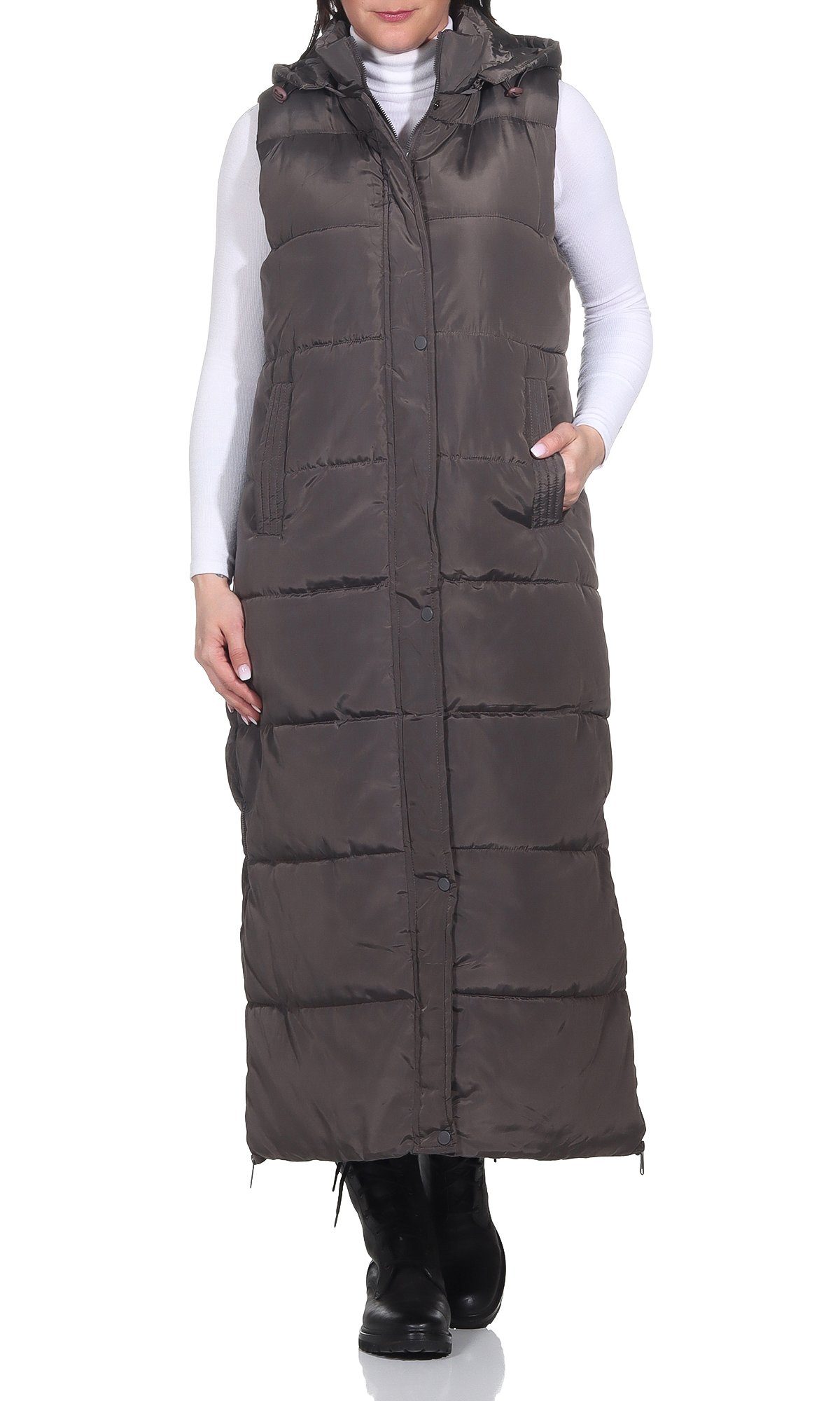 Aurela Damenmode Longweste Damen Steppweste Lange Weste gefüttert in großen günstig online kaufen