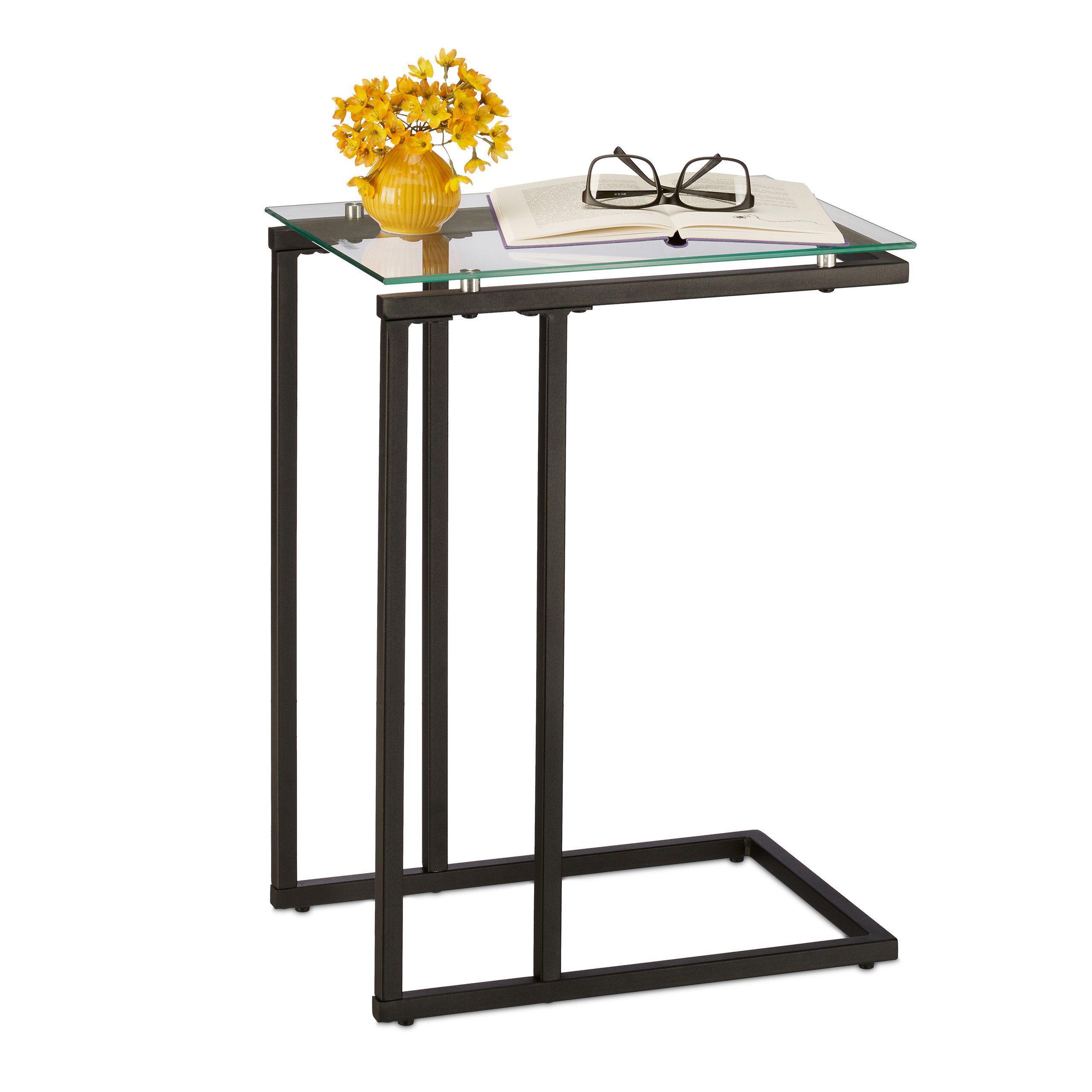 relaxdays Beistelltisch U Form aus Glas und Metall günstig online kaufen