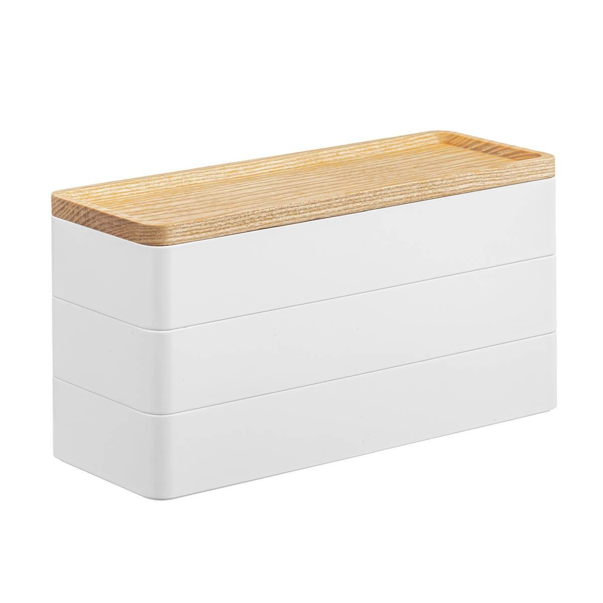 Yamazaki Aufbewahrungsbox Rin, rechteckig, Holzdeckel, 24x11,5cm