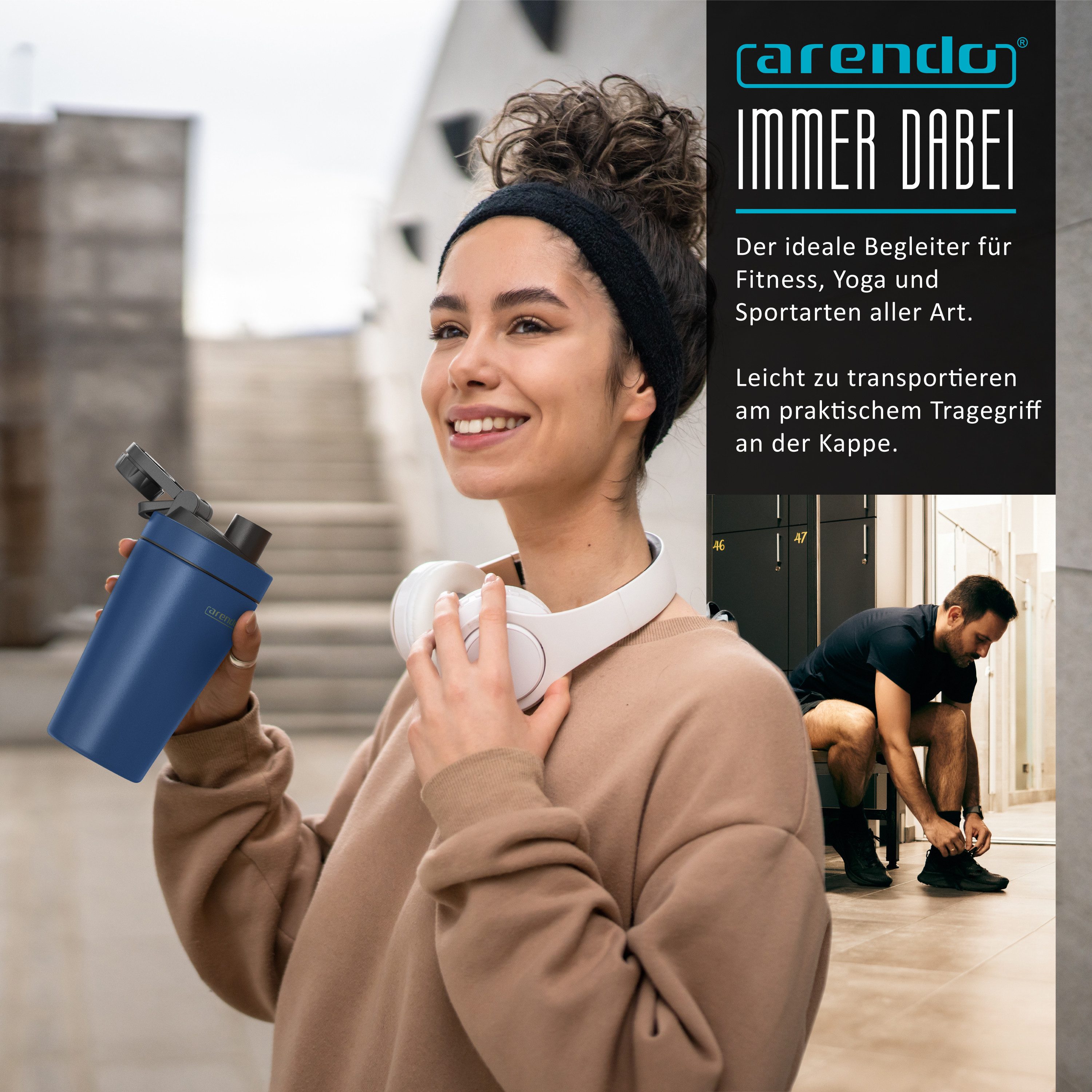 Arendo Protein Shaker Edelstahl Eiweißshaker 500 ml, dunkelblau, verschließbar, BPA-frei, Edelstahl, (1-tlg), auslaufsicher, spülmaschinengeeignet, mit Tragegri – Bild 4 von 5