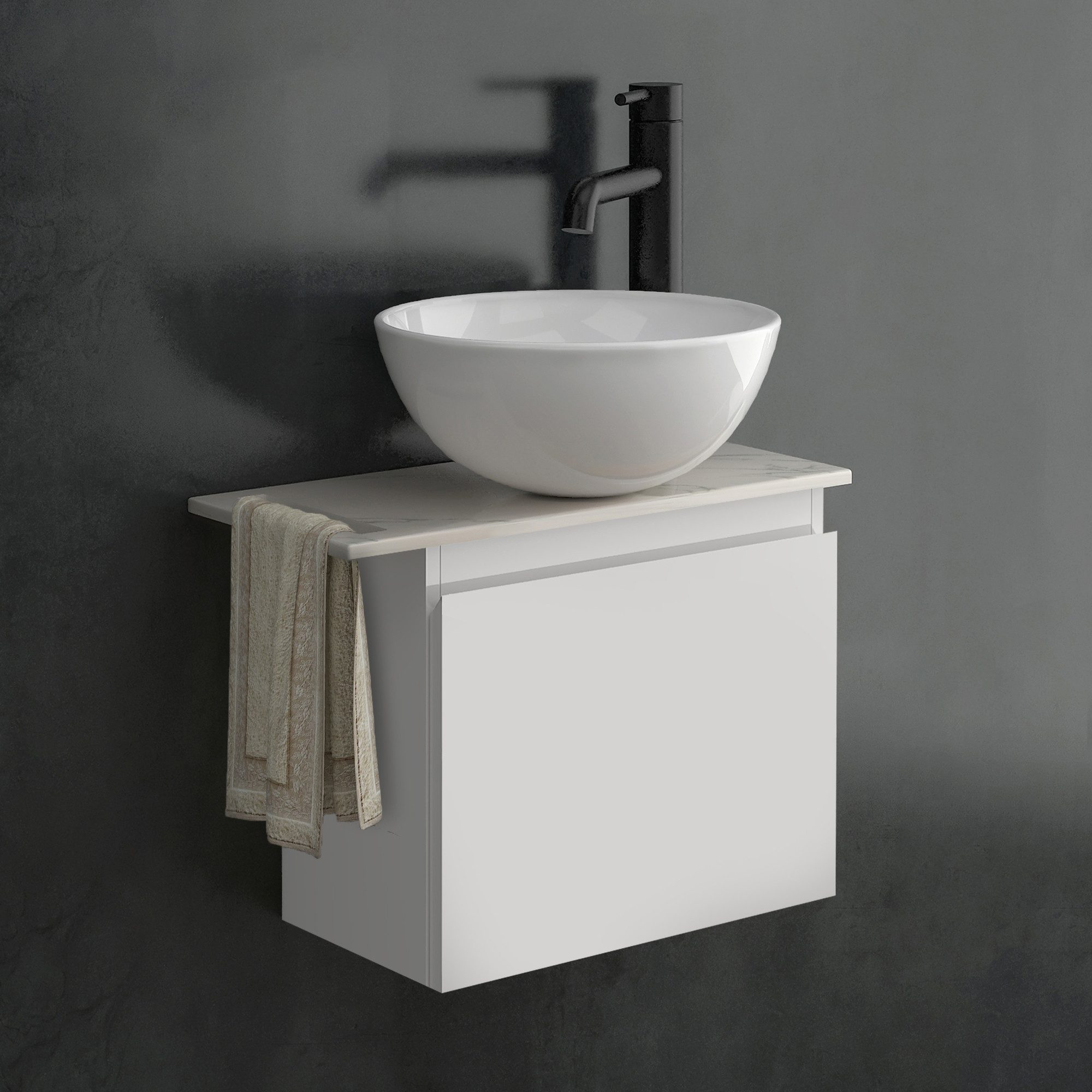 Alpenberger Badmöbel-Set mit Aufsatzwaschbecken Waschtisch mit Unterschrank & Keramikplatte