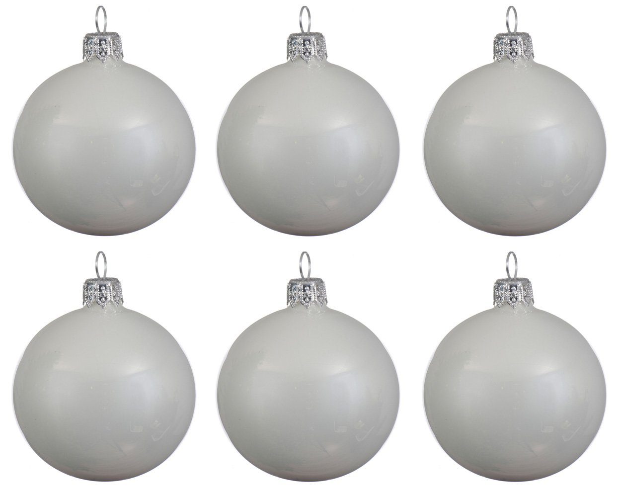 8cm Weihnachtsbaumkugel, Box Weihnachtskugeln mundgeblasen - glänzend Glas decorations Decoris season Winterweiß 6er
