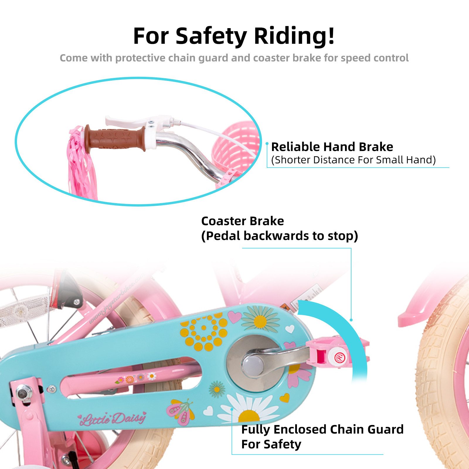 JOYSTAR Kinderfahrrad 12, 14, 16 Zoll Mädchenfahrrad, 3 - 8 Jahre,Geschenk für Prinzessin, 1 Gang, Mit Hilfsrädern, farbigen Bändern, Korb, Reflektor, Kettenabdeckung