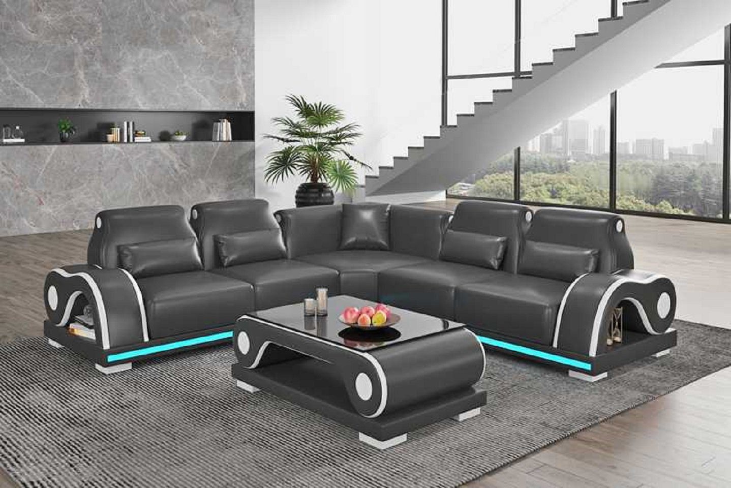 L JVmoebel 3 Luxus Teile, Form in Europe Eckgarnitur Moderne Couchen, Couch Made Sofa Schwarz Ecksofa Ecksofa
