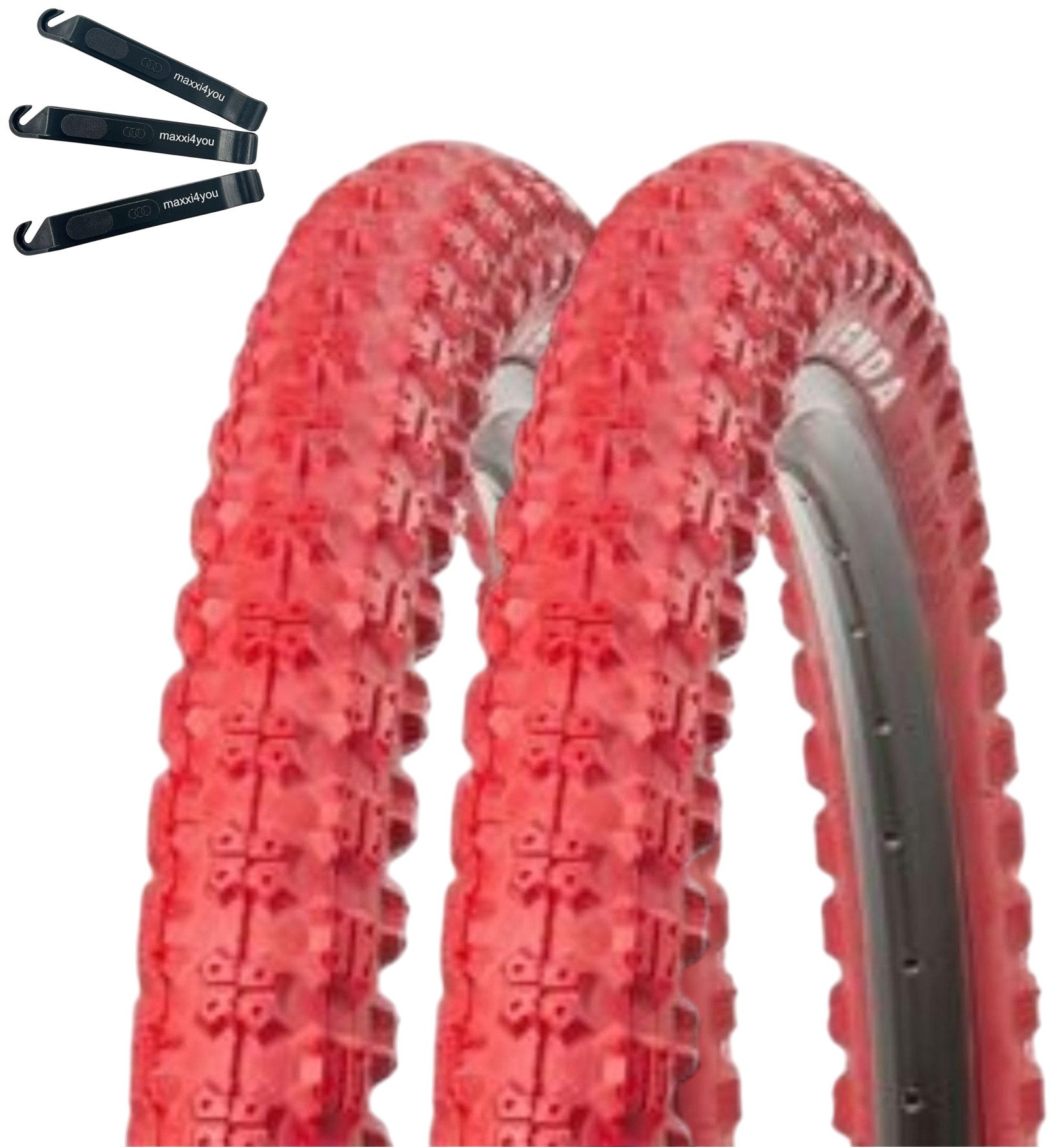 maxxi4you Fahrradreifen 2 x Kenda K-51 BMX 20 x 2,25 (58-406) Rot inkl. Reifenheber