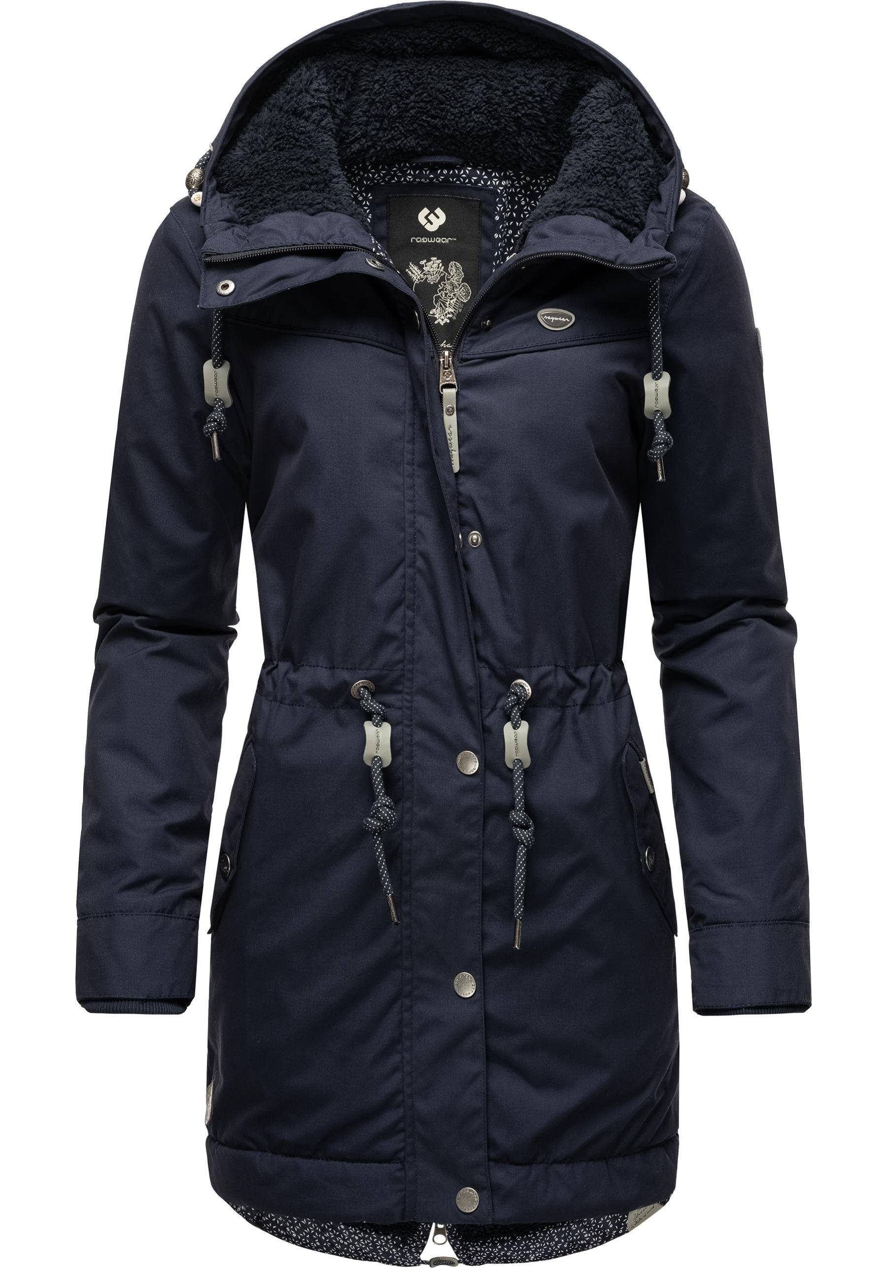 mit Winterjacke YM-Canny Kapuze Ragwear stylischer Parka marine Kurzmantel Damen