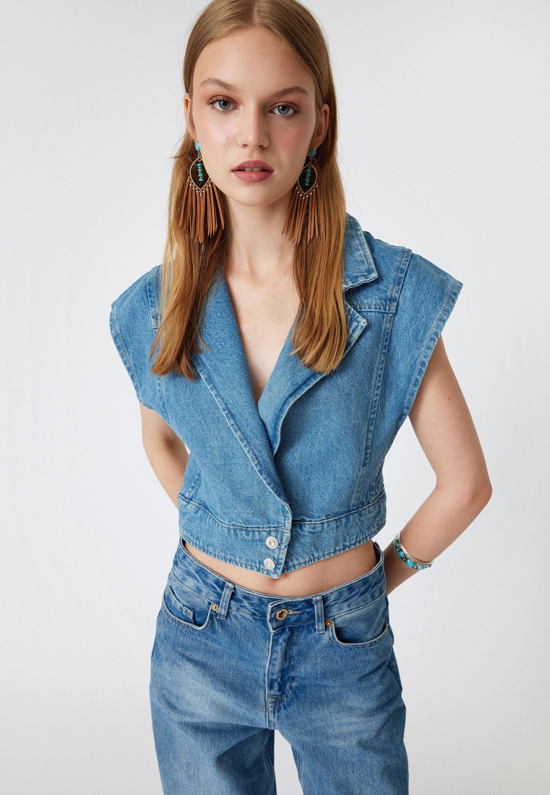 Koton Jeansweste Hemdkragen Denim günstig online kaufen