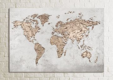 YS-Art Gemälde Weltkarte, Weltkarte, Weltkarte auf Leinwand Bild Handgemalt in Gold